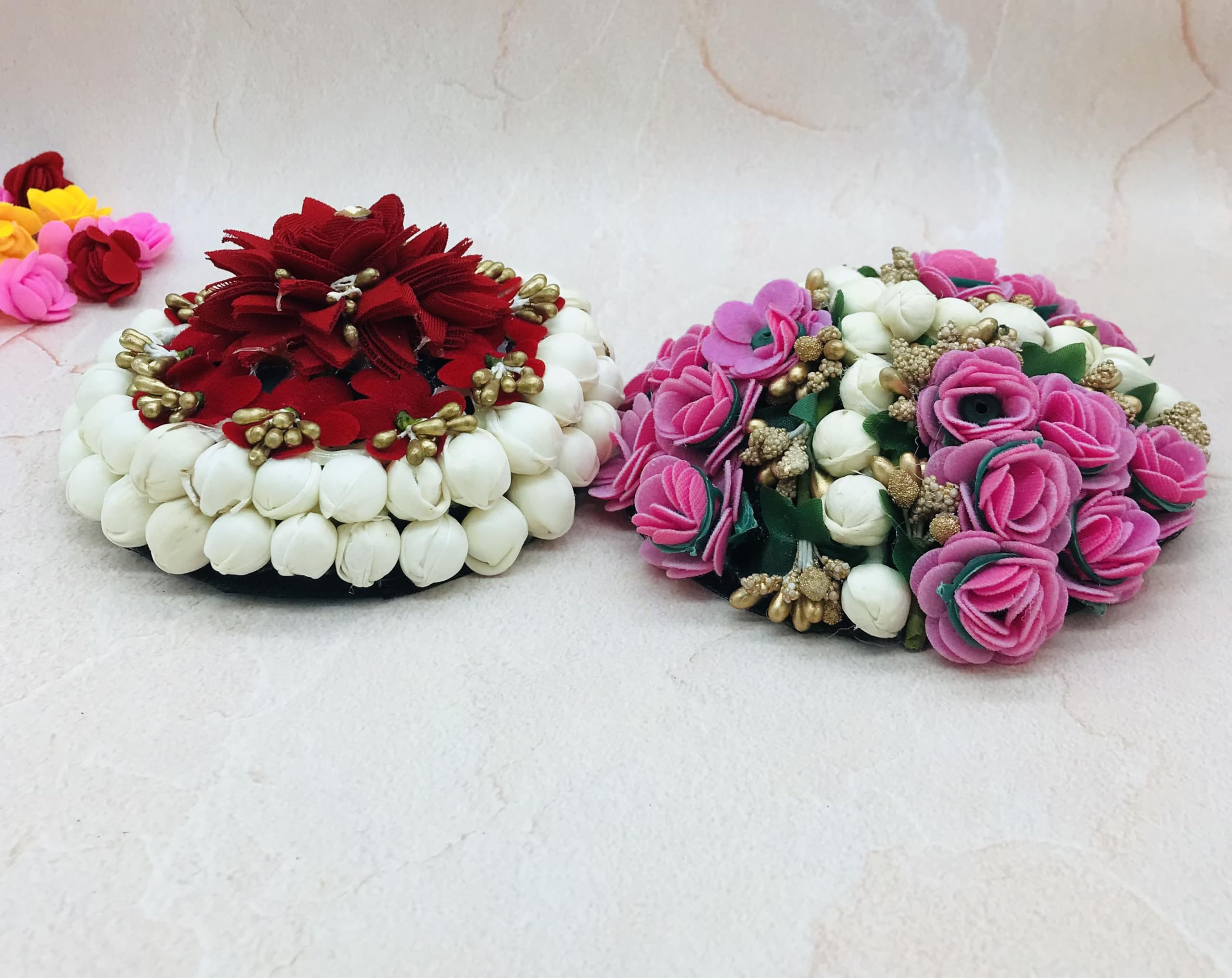 Gadinfashion™ Bridal Artificial Flower Hair Juda Gajra - Women's Bun Hair Accessories for Weddings, Parties & Festivals (Multicolor, Pack of 02) - Perfect for Indian Bridal Hairstyles, Mehendi & Sangeet Ceremonies