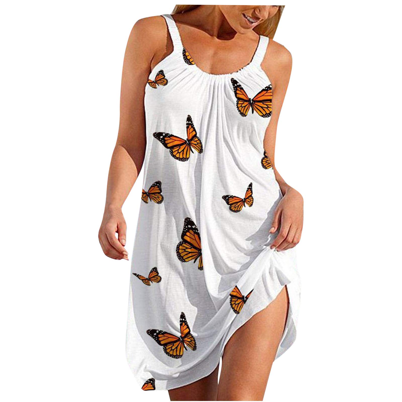 Lingbing Women's Vintage Boho Summer Dresses - Casual Sleeveless Floral Tank Mini Dress for Beach, Vacation & Outdoor Activities