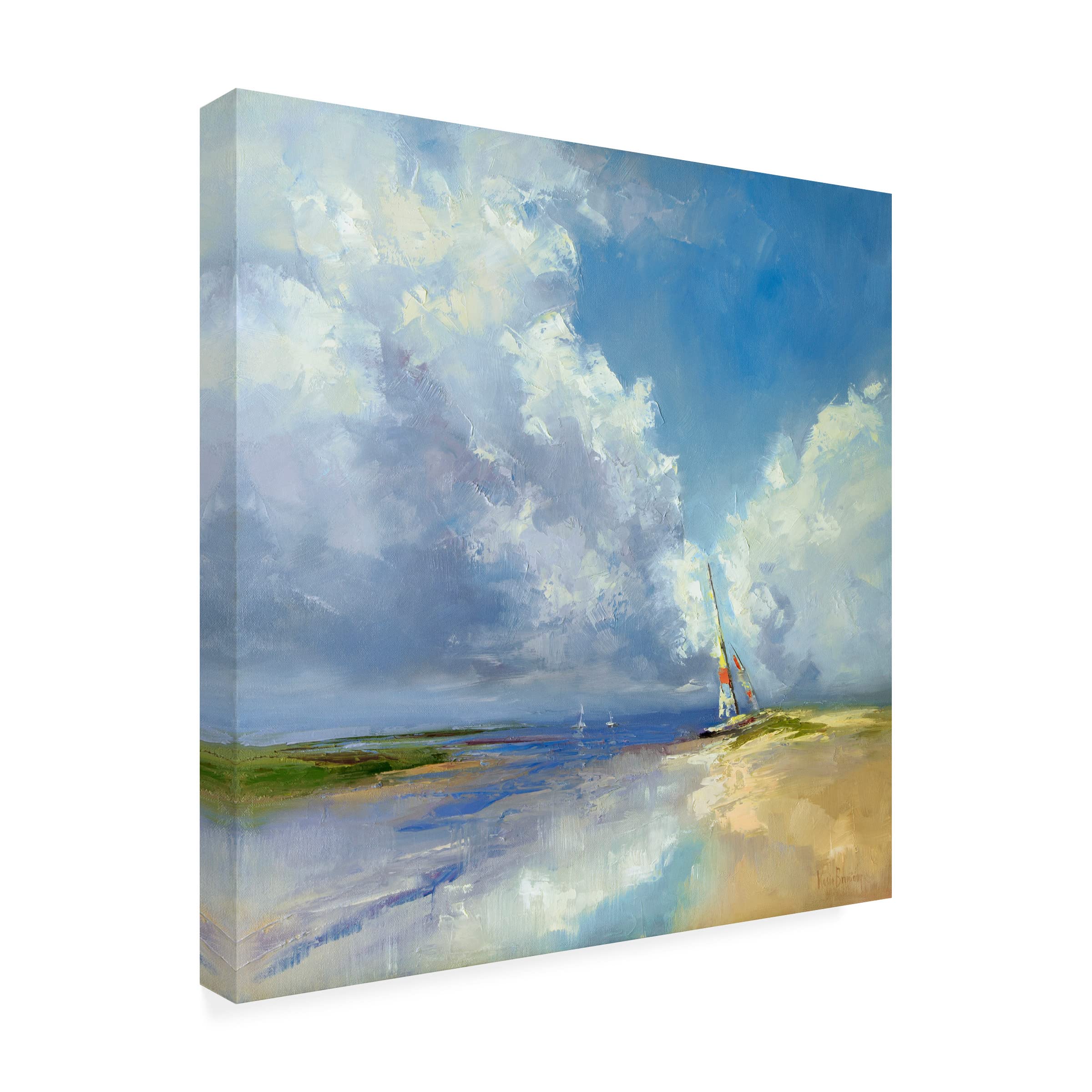 Trademark Fine Art 'Sailboat on a Sandy Beach' Canvas Wall Art Print by Kasia Bruniany - Coastal Nautical Decor for Living Room, Bedroom & Office