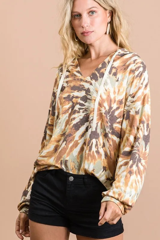 BiBi Tie Dye Terry Hoodie with Twill Tape Drawstring - Soft Cotton Pullover for Women & Men - Perfect for Casual Wear, Street Style & Loungewear