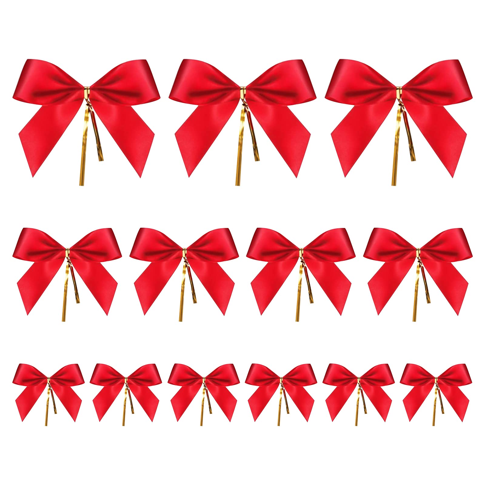 BeiLeiNiceHK 10 Pack Red Twist Tie Bows - Pretied Christmas Satin Bows for Gift Wrapping, Candy Treat Bags & DIY Holiday Decorations (Large Size) | Perfect for Christmas Presents, Party Favors & Home Decor
