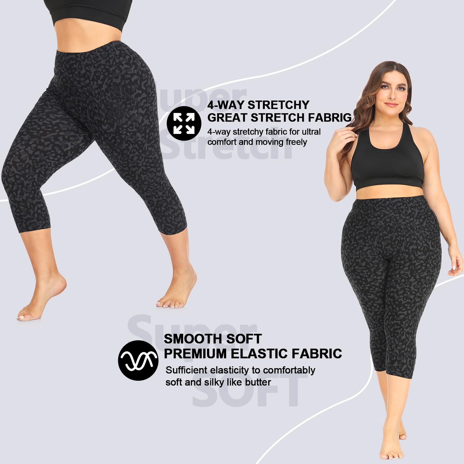 Plus Size Capri Leggings for Women XL-4XL - High Waist Tummy Control Yoga Pants - Stretchy Workout & Lounge Capris for Curvy Women - Perfect for Yoga, Gym & Casual Wear