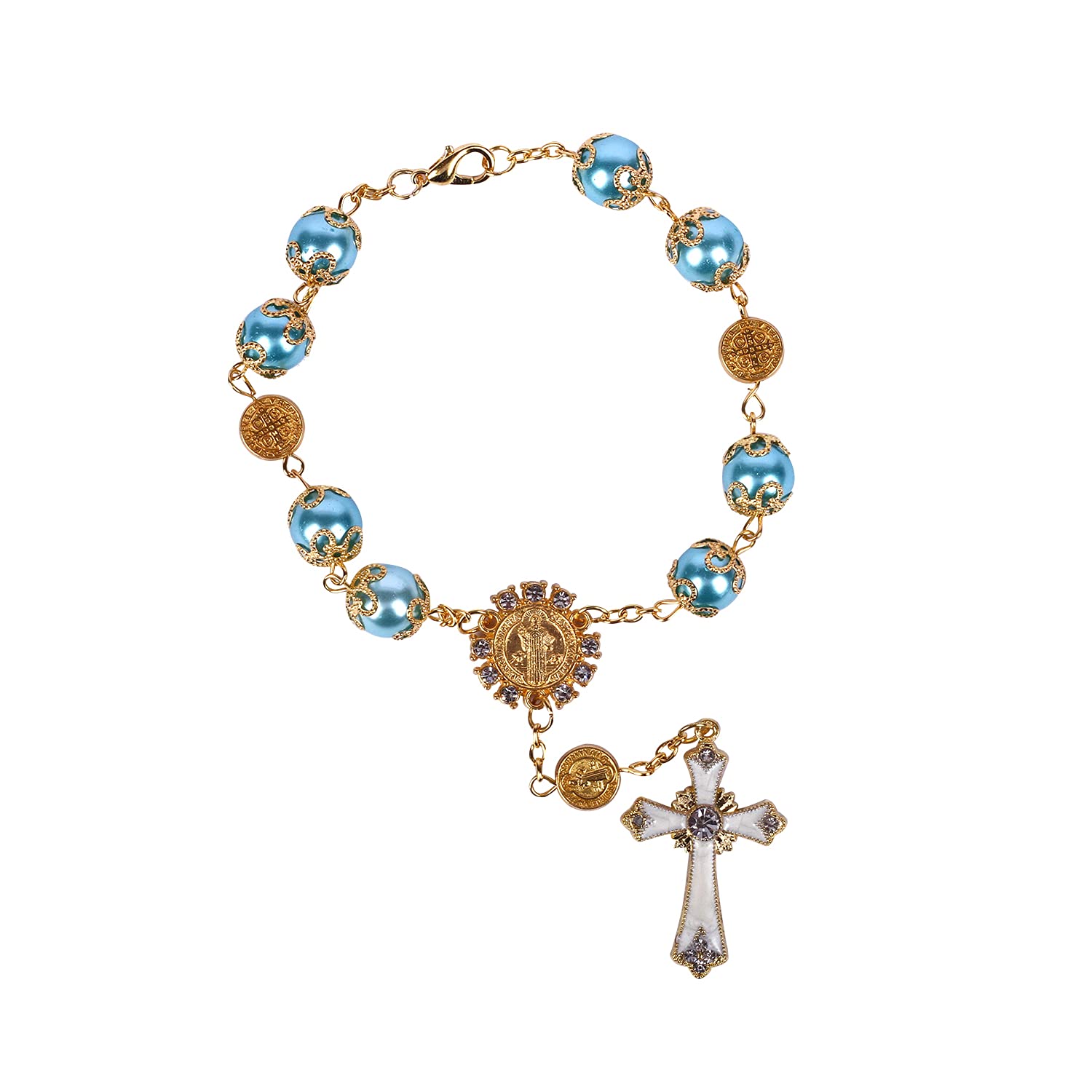 Wanry Flourigems Rosary Beads - Catholic Rosary Bracelet for Women with Saint Benedict Protection, Religious Jewelry Gift for Car Rearview Mirror - Perfect for Prayer, Daily Wear & Spiritual Protection