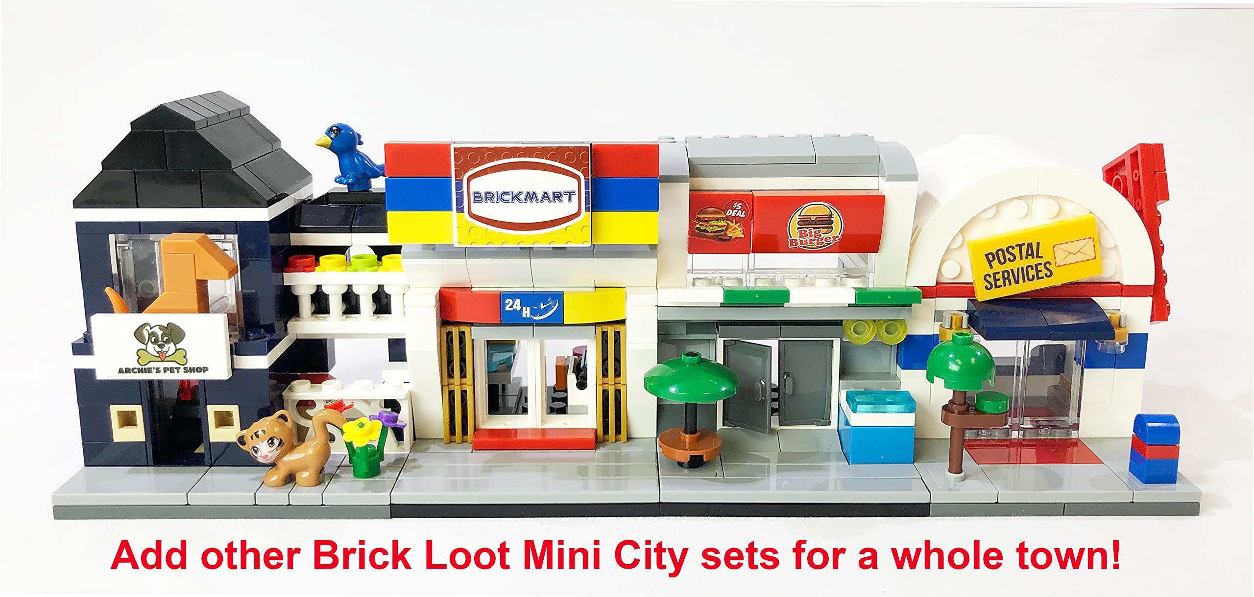 Exclusive Mini City Archie's Pet Shop Building Set - 155 PCS Custom Designed Bricks Compatible with Lego & Major Brands - Includes Dog, Cat, Bird Animal Figures - Perfect for Kids' Creative Play, STEM Learning & Collectors Display