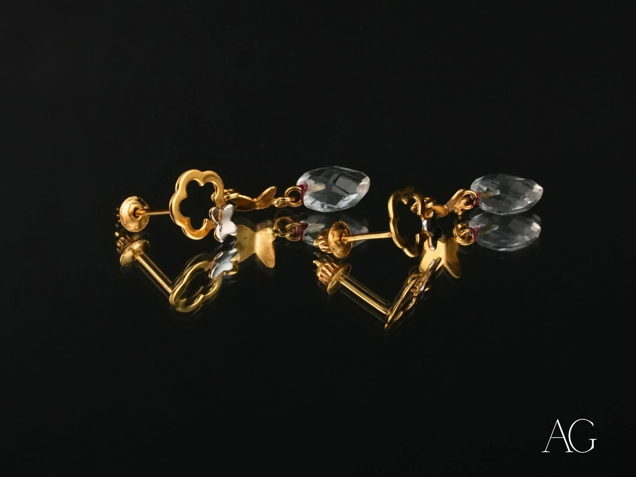 Whispering Butterflies – 18K Gold Crystal Drop Earrings for Women, Elegant Dangle Earrings for Wedding, Party & Special Occasions