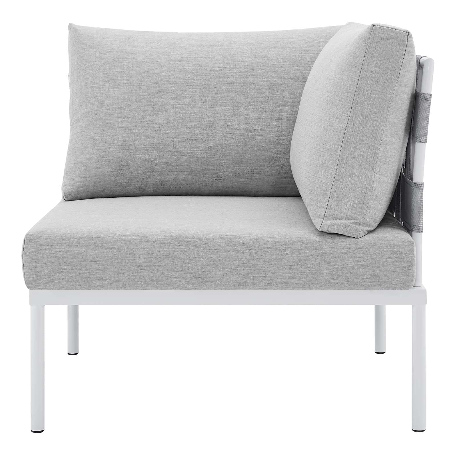Modern Aluminum Grey Lounge Sectional Sofa Set with Chair & Table - Outdoor Patio, Garden, Cafe, Poolside Relaxation Furniture