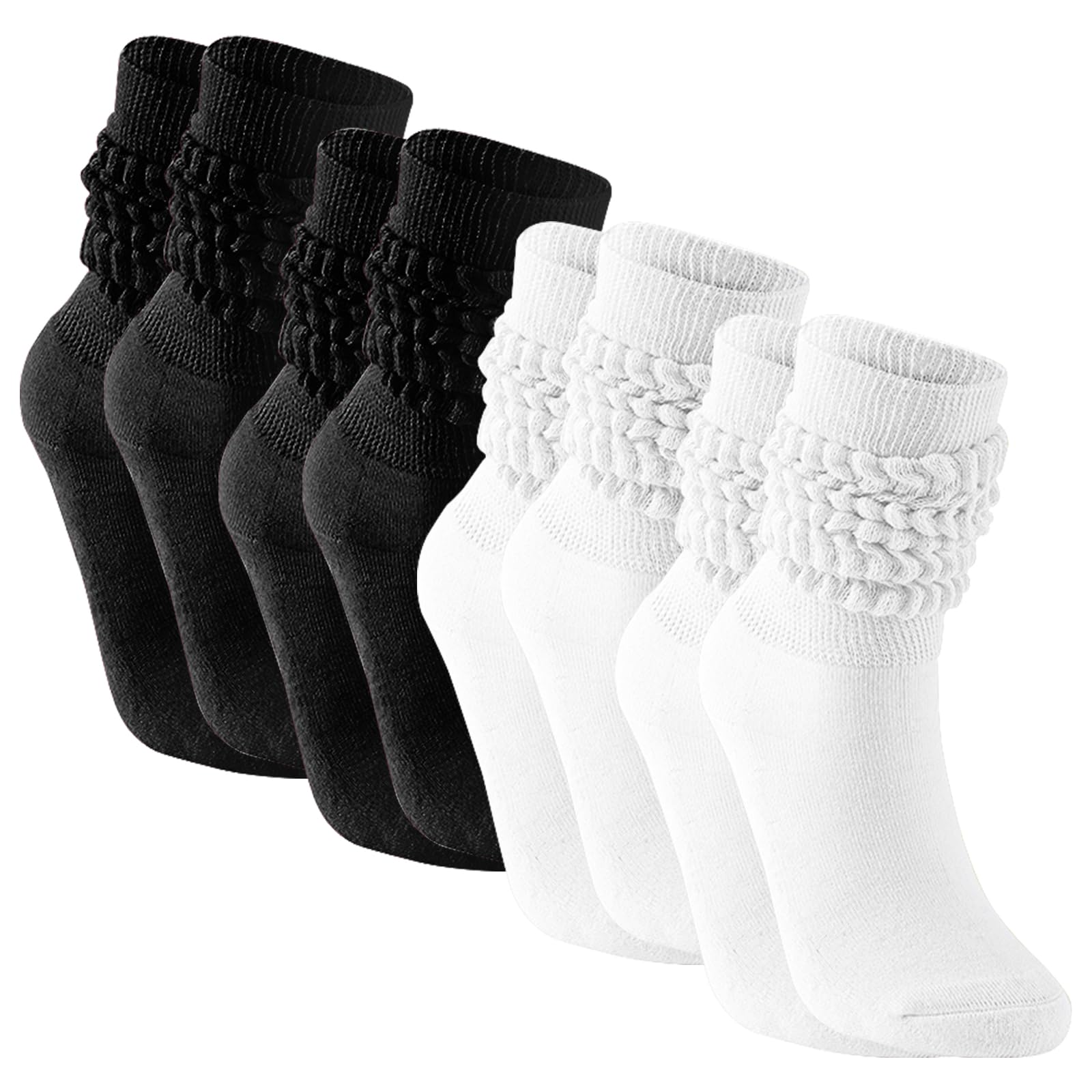 4 Pairs Women's Slouch Socks - Extra Long Scrunch Knee High Boot Socks | Soft Cotton Knit Novelty Socks for Women & Girls (One Size) | Perfect for Fall & Winter Outfits, Casual Wear & Boot Pairing