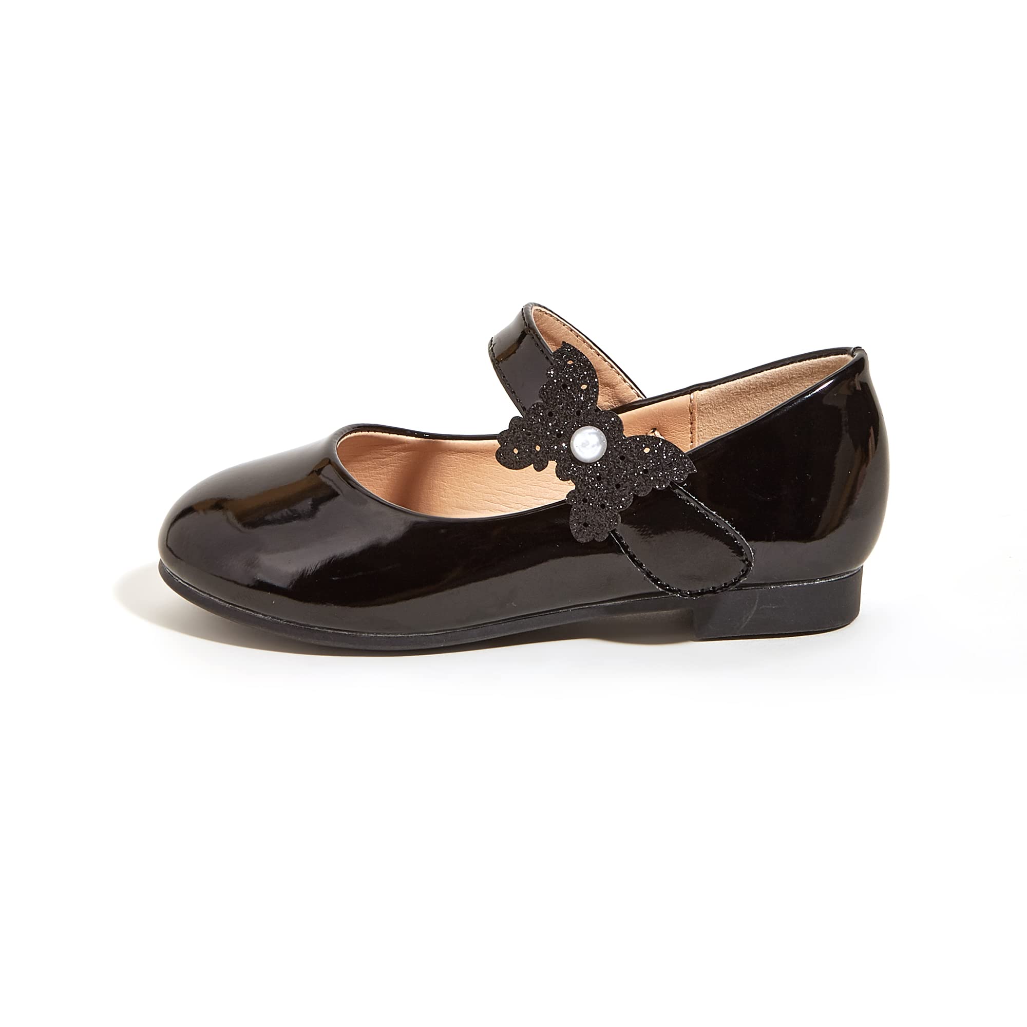 K KIP WOK Toddler Girls Mary Jane Shoes with Glitter & Floral Design - Comfortable Ballet Flats for Wedding, Party & Special Occasions