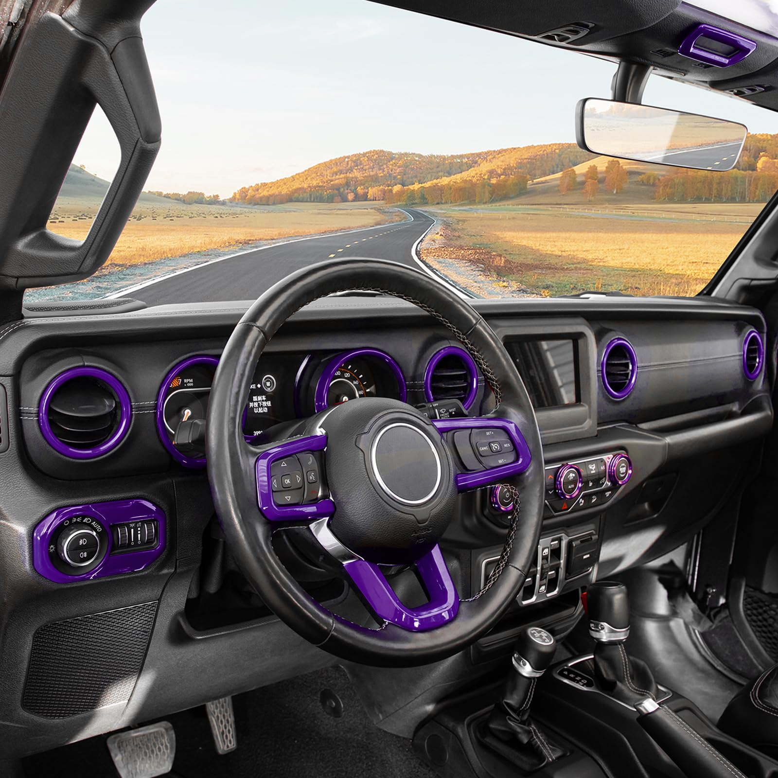 RT-TCZ Purple Interior Trim Cover Kit for Jeep Wrangler JL & JLU (2018-2023) - 20pcs Steering Wheel & AC Vent Accessories | Upgrade Your Ride's Style & Protection