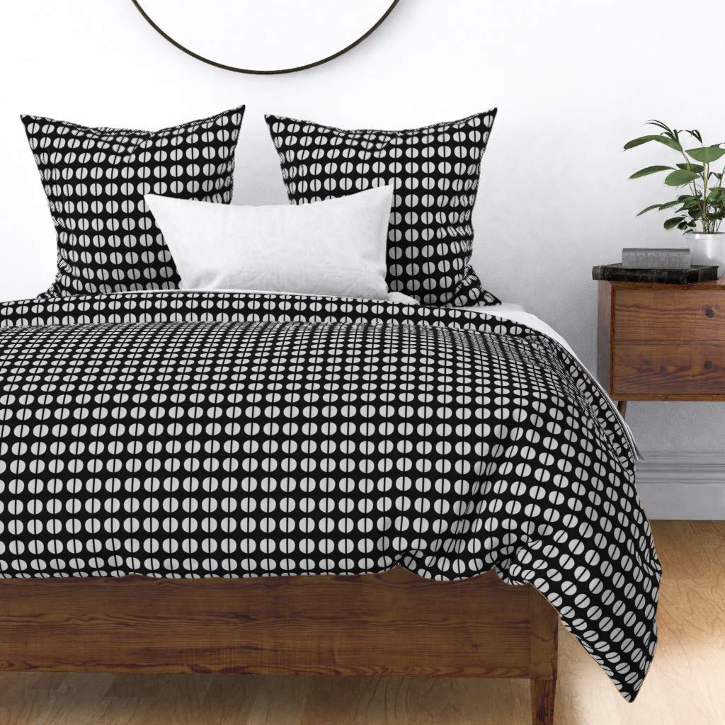 Cotton Sateen Duvet Cover Twin Size - Black & White Circles Retro Mid Century Modern Pattern Quilted Bedding Set | Perfect for Guest Rooms, Kids' Bedrooms & Boho Chic Home Decor