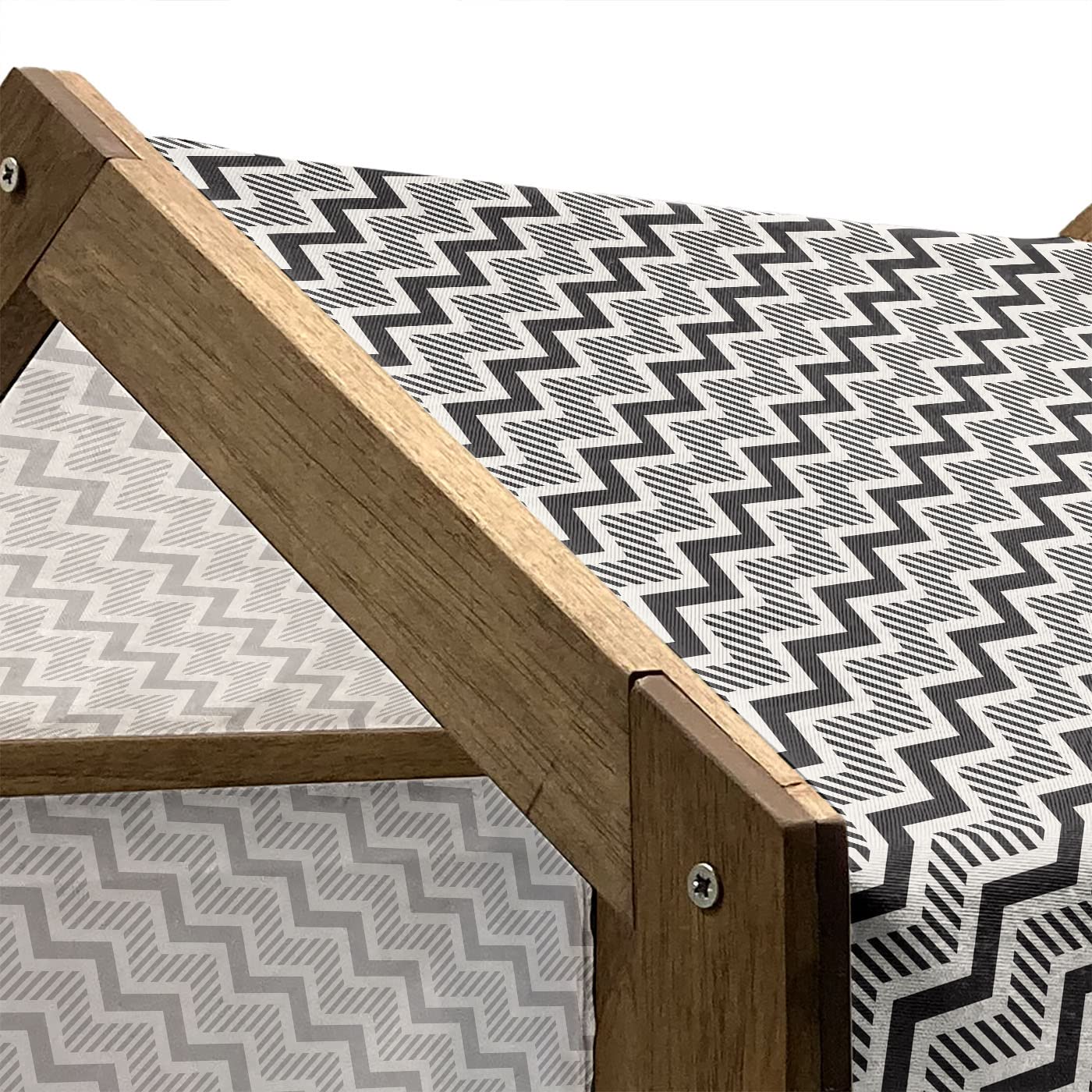 Lunarable Abstract Wooden Dog House - Modern Geometric Monochrome Pattern with Zigzags & Stripes - Indoor/Outdoor Portable Pet Kennel with Pillow & Cover - 2X-Large Charcoal Grey Eggshell - Perfect for Backyard, Patio or Living Room Pet Shelter