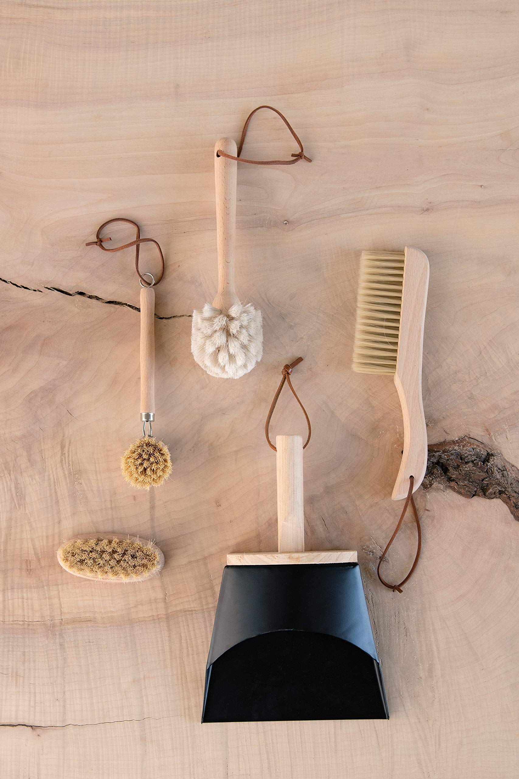 Natural Beech Wood Dish Brush with Leather Strap - Eco-Friendly Kitchen Cleaning Tool for Pots, Pans & Dishes | Perfect for Home, RV & Camping Use