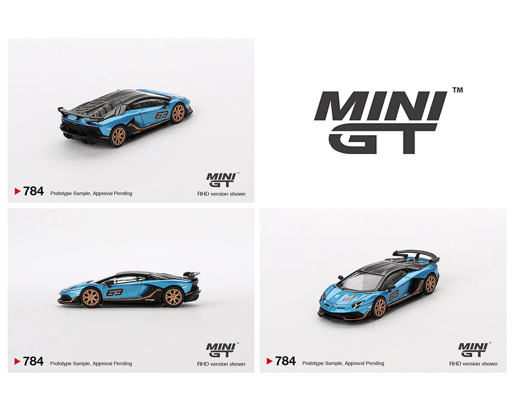 MINI GT 1:64 Lamborghini Aventador SVJ 63 Diecast Model Car in Blu Aegir - Collectible Toy for Adults, Perfect for Display, Gifts & Racing Enthusiasts