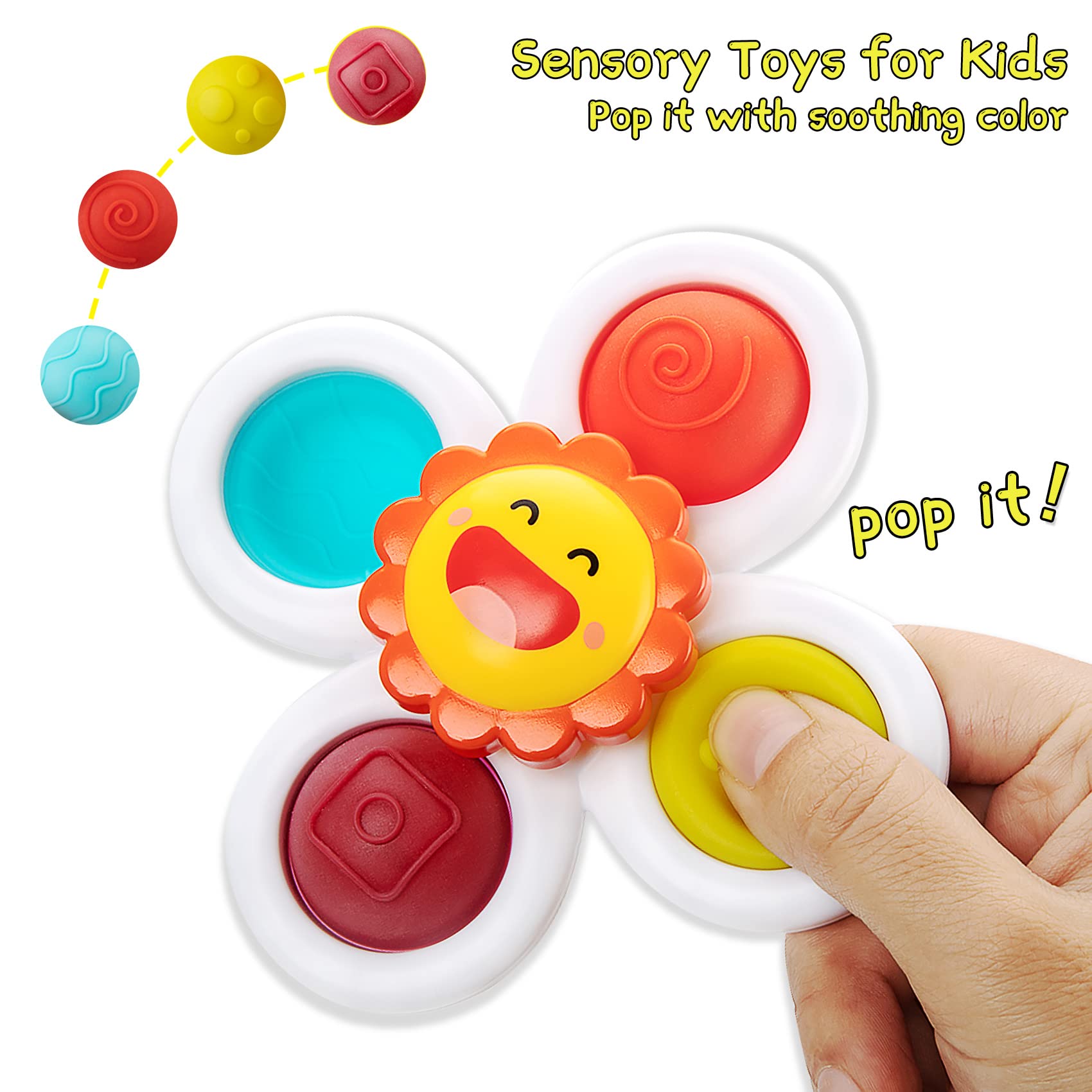 Best Suction Cup Spinner Toys for Babies 6-12 Months | Sensory Bath & Travel Toys for Toddlers 1-3 Years | Safe BPA-Free Baby Shower Toys | Perfect First Birthday Gift for Boys & Girls (3-Pack) - Fun for Bathtime, Car Rides & Early Learning Play