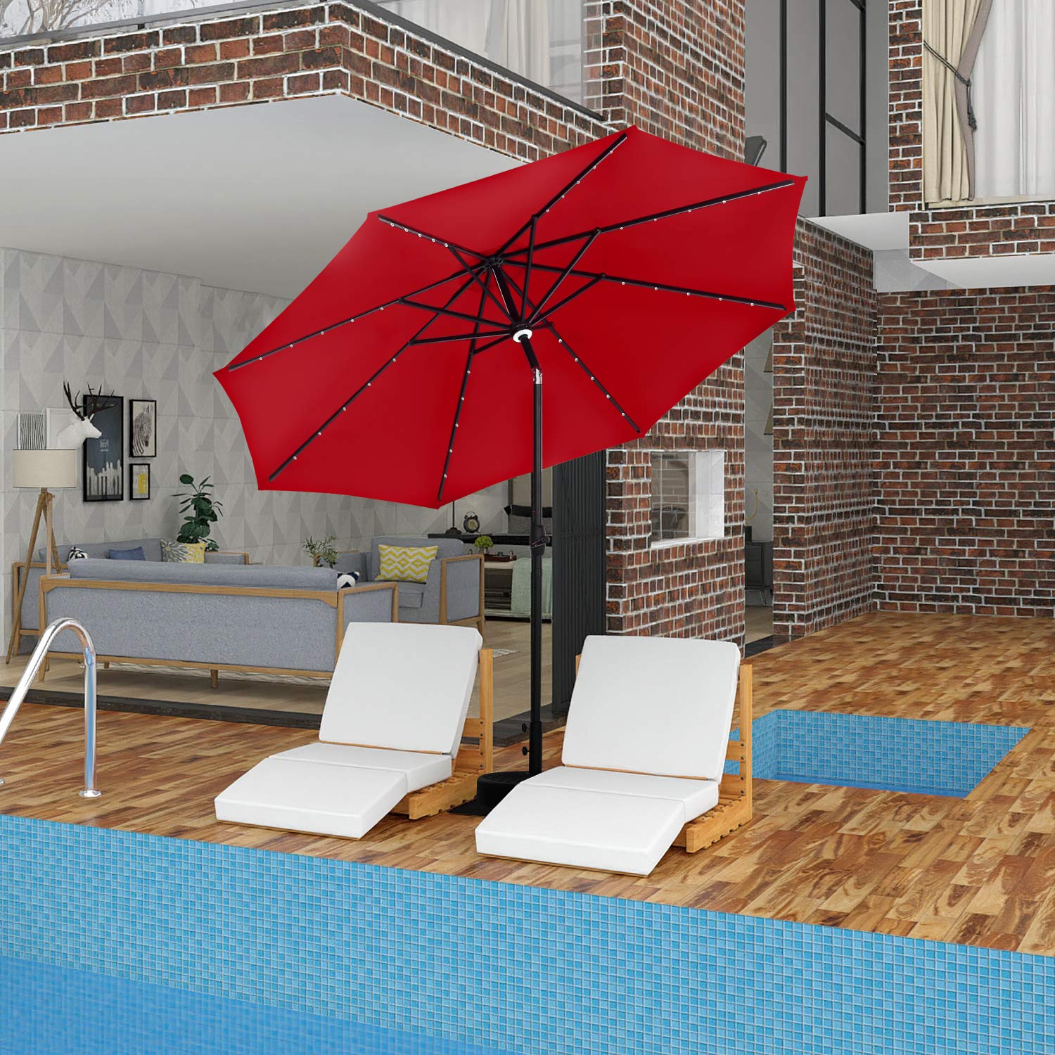 10ft Solar LED Patio Umbrella with Lights - Outdoor Cantilever Umbrella with Crank & Tilt, Waterproof Sun Shade for Garden, Pool, Deck, Backyard & Outdoor Dining