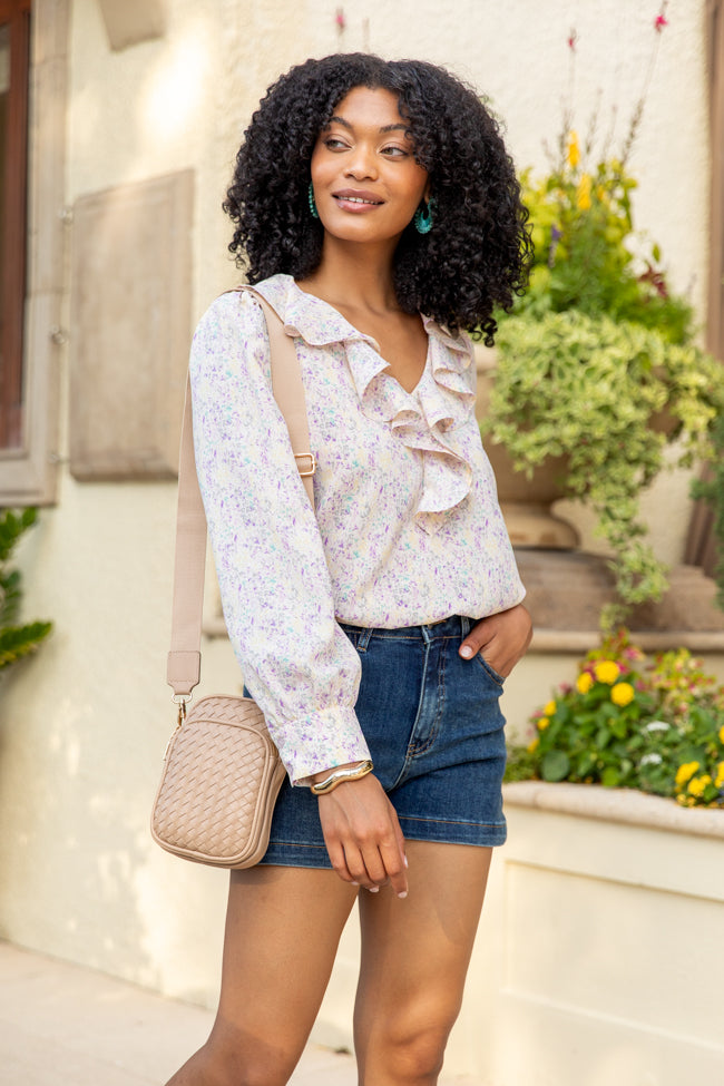 Pastel Floral Ruffle Trim Blouse for Women - Elegant Spring Summer Top - Perfect for Office, Date Night & Casual Outings