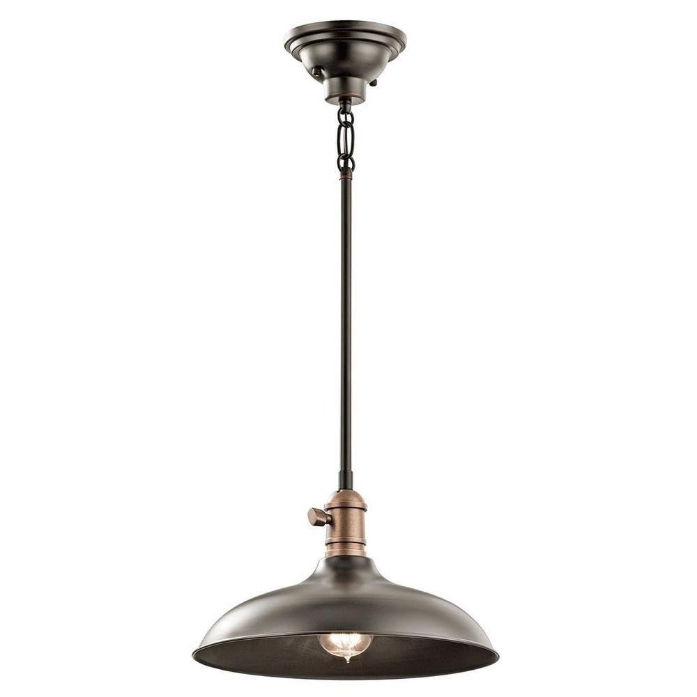 Vintage Farmhouse Pendant Light Fixture - 1 Light Metal Shade in Olde Bronze Finish | Rustic Ceiling Lighting for Kitchen, Dining Room, or Entryway