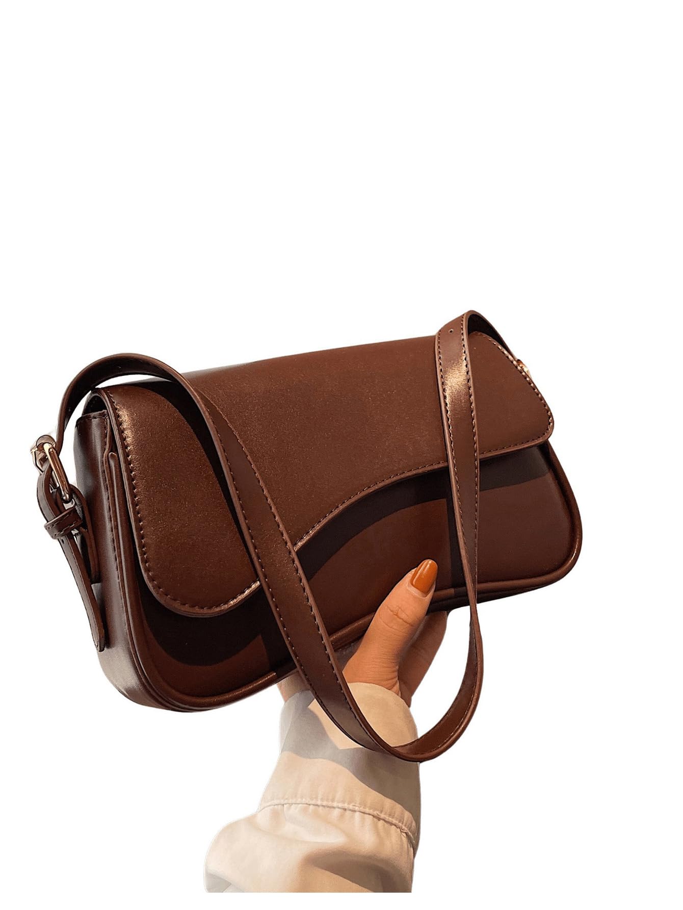 Verdusa Women's Genuine Leather Shoulder Bag - Stylish Y2K Hobo Crossbody Purse with Saddle Flap Design for Work, Travel & Evening Out