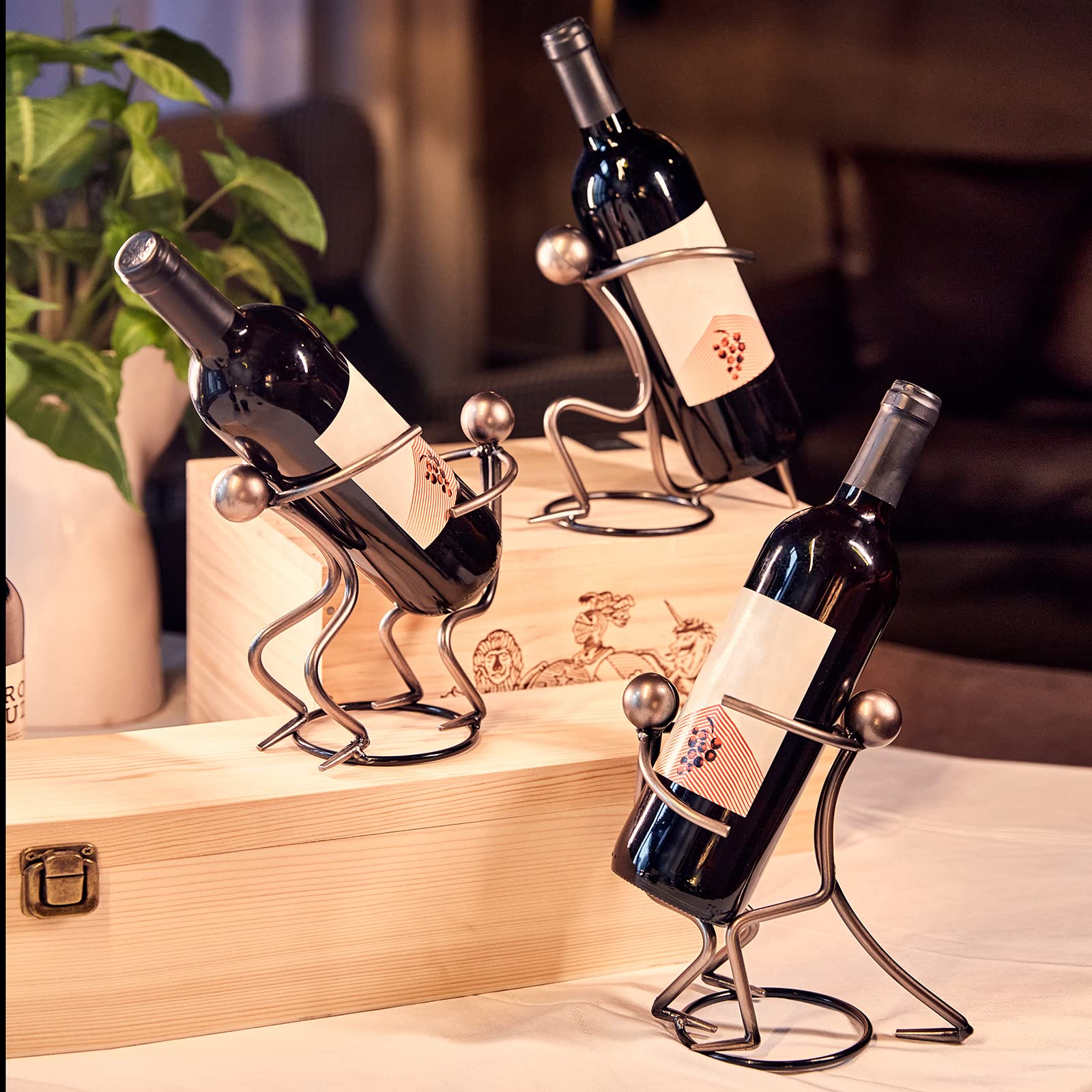 Aayla Tabletop Wine Rack - Metallic Silver Freestanding Countertop Wine Bottle Holder | Unique Wine Gifts & Accessories for Wine Lovers | Perfect for Kitchen, Bar, Dining Room & Home Decor