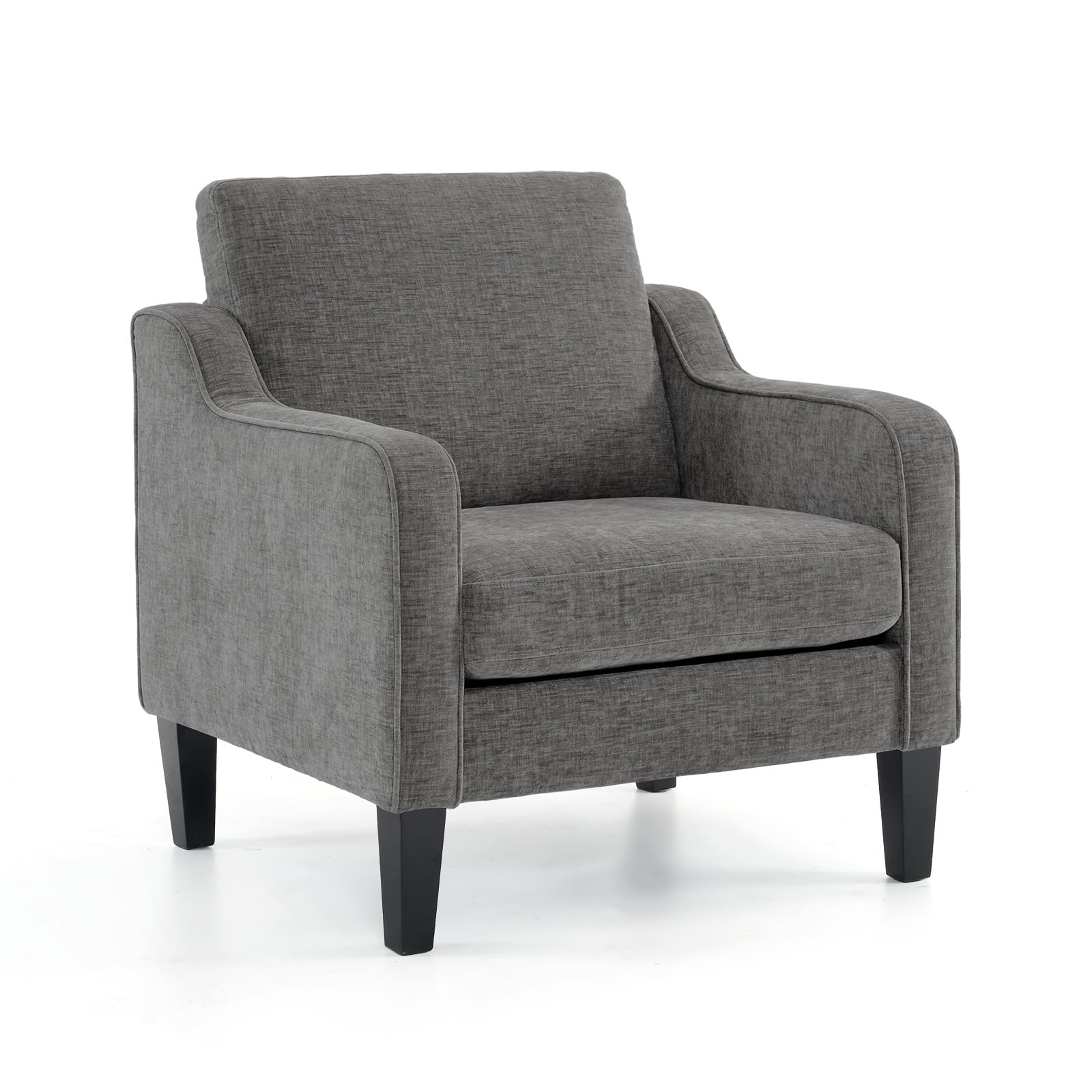 VINGLI Mid Century Modern Accent Chair - Soft Chenille Upholstered Armchair for Living Room, Bedroom, Office - Comfortable Reading Chair & Side Chair in Light Grey (Perfect for Relaxing, Lounging & Home Decor)
