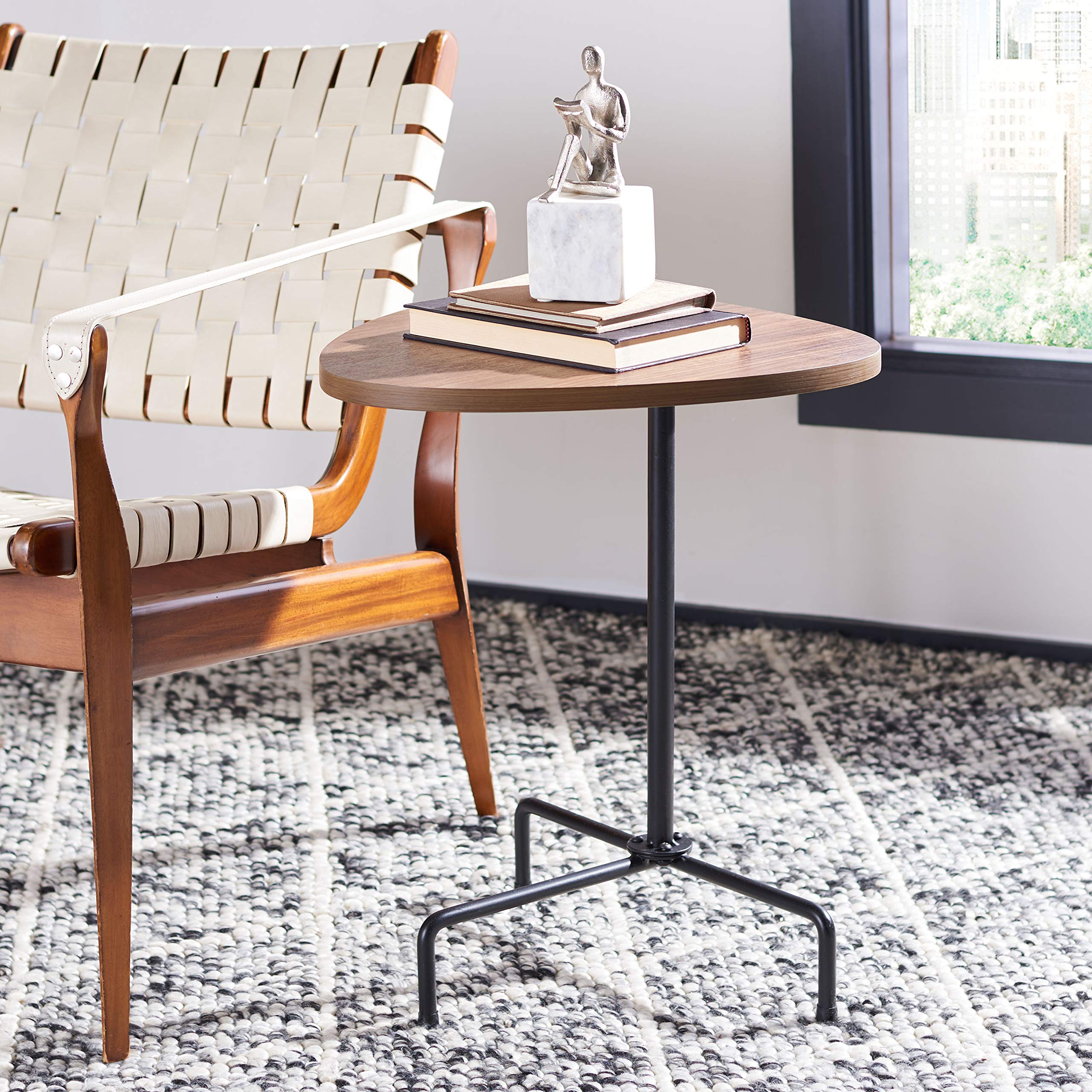 Safavieh Berlin Walnut & Black Tripod Side Table - Modern End Table for Living Room, Bedroom, or Office Decor
