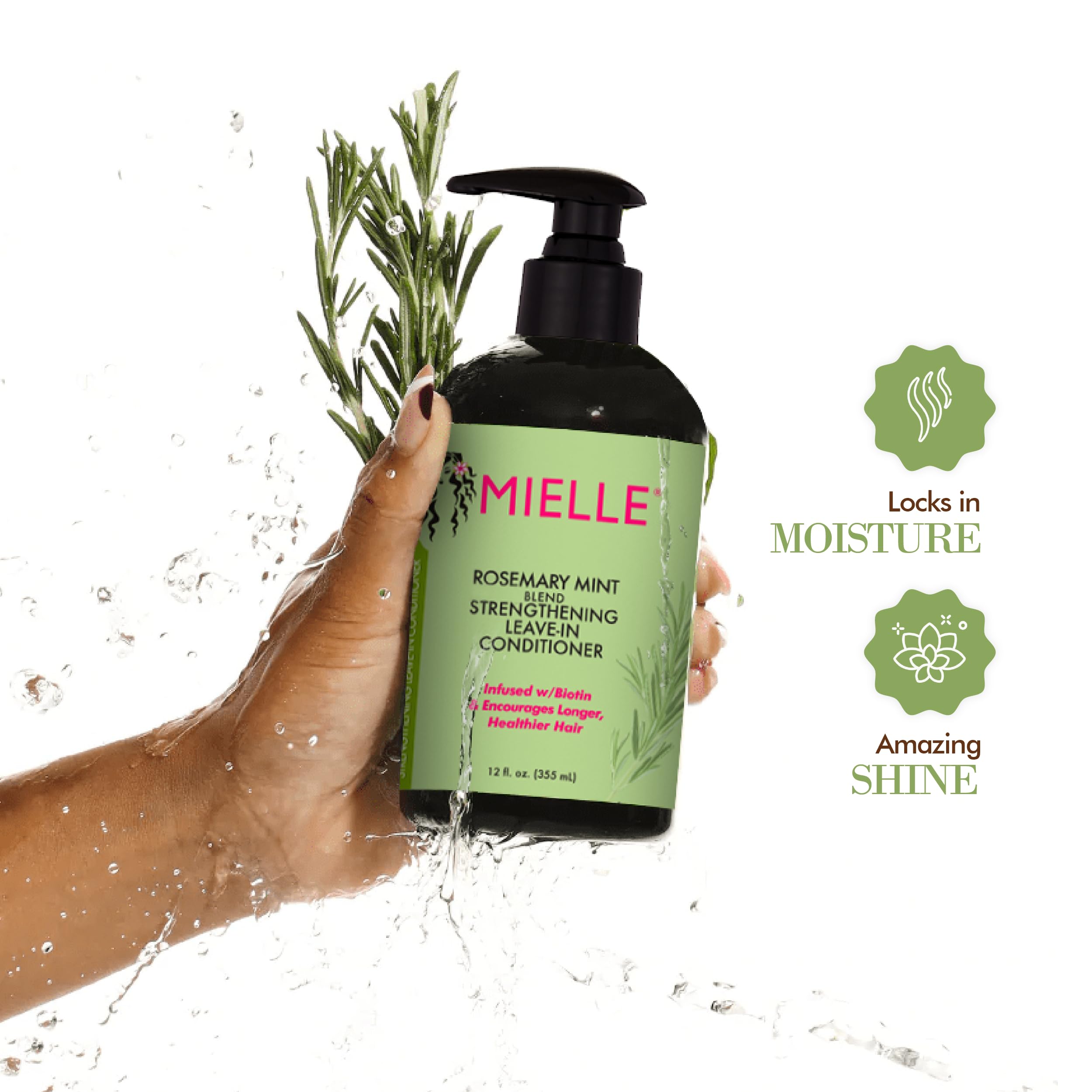 Mielle Organics Rosemary Mint Strengthening Shampoo & Leave-In Conditioner with Biotin - 12oz for Weak & Brittle Hair Care - Deep Cleansing & Hair Growth Treatment for Daily Use at Home or Salon