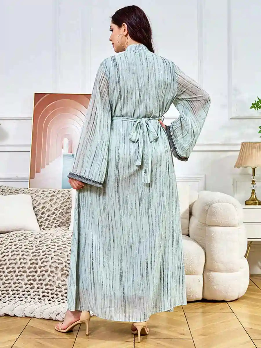 Hotfix Rhinestones Eid Caftan Kaftan Dress for Women - Elegant Long Sleeve Party Gown for Eid, Wedding, and Special Occasions #25392