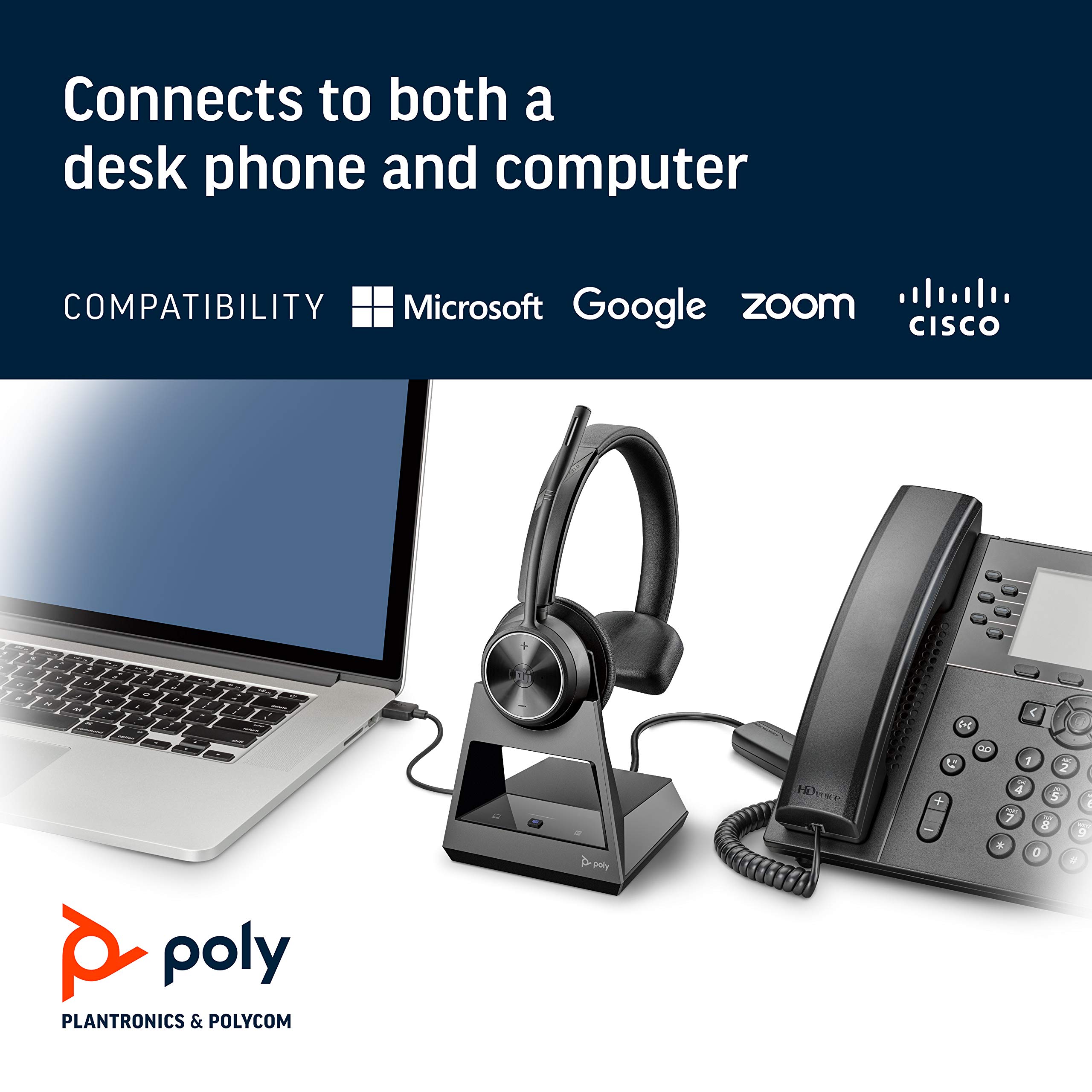 Poly Savi 7310-M Ultra-Secure Wireless DECT Headset System - Microsoft Teams Certified | Noise-Canceling Office Headset for Clear Calls | Perfect for Remote Work, Call Centers & Video Conferencing