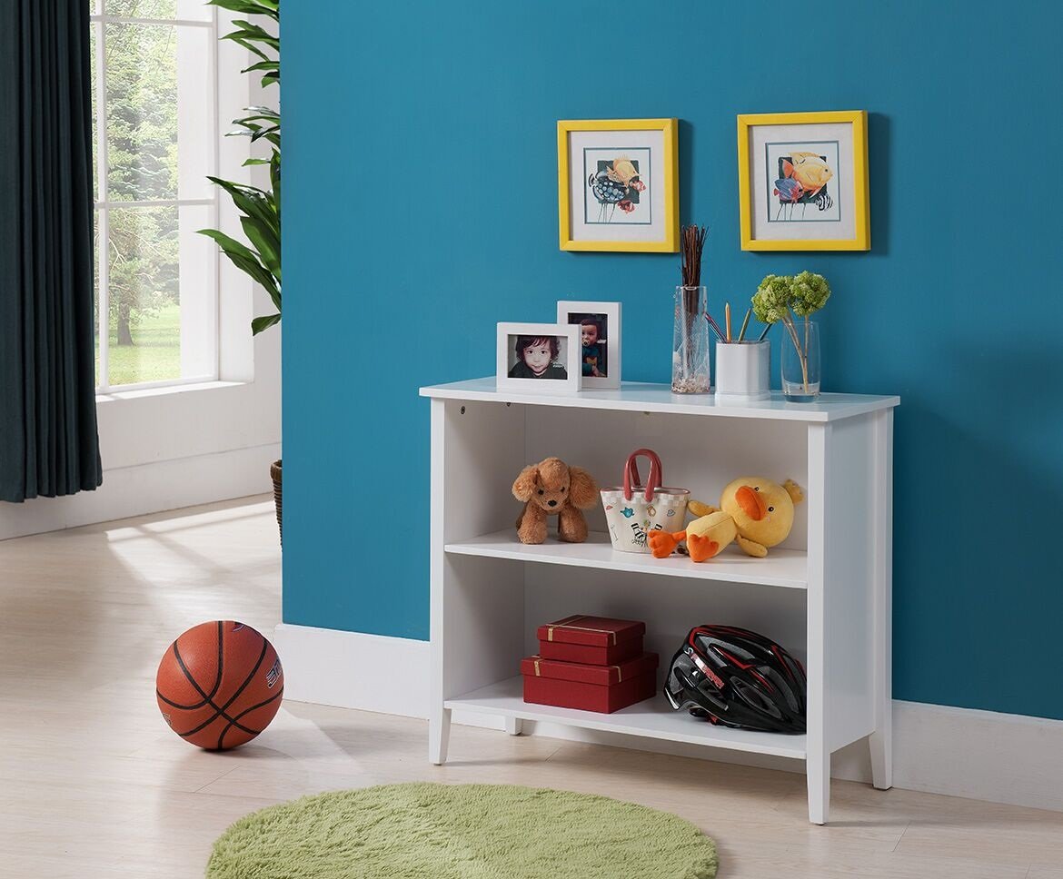 Kings Brand Furniture - 2-Shelf White Wooden Bookcase for Home Office, Bookshelf Display Storage Organizer for Living Room, Bedroom & Study | Easy Assembly & Space Saving