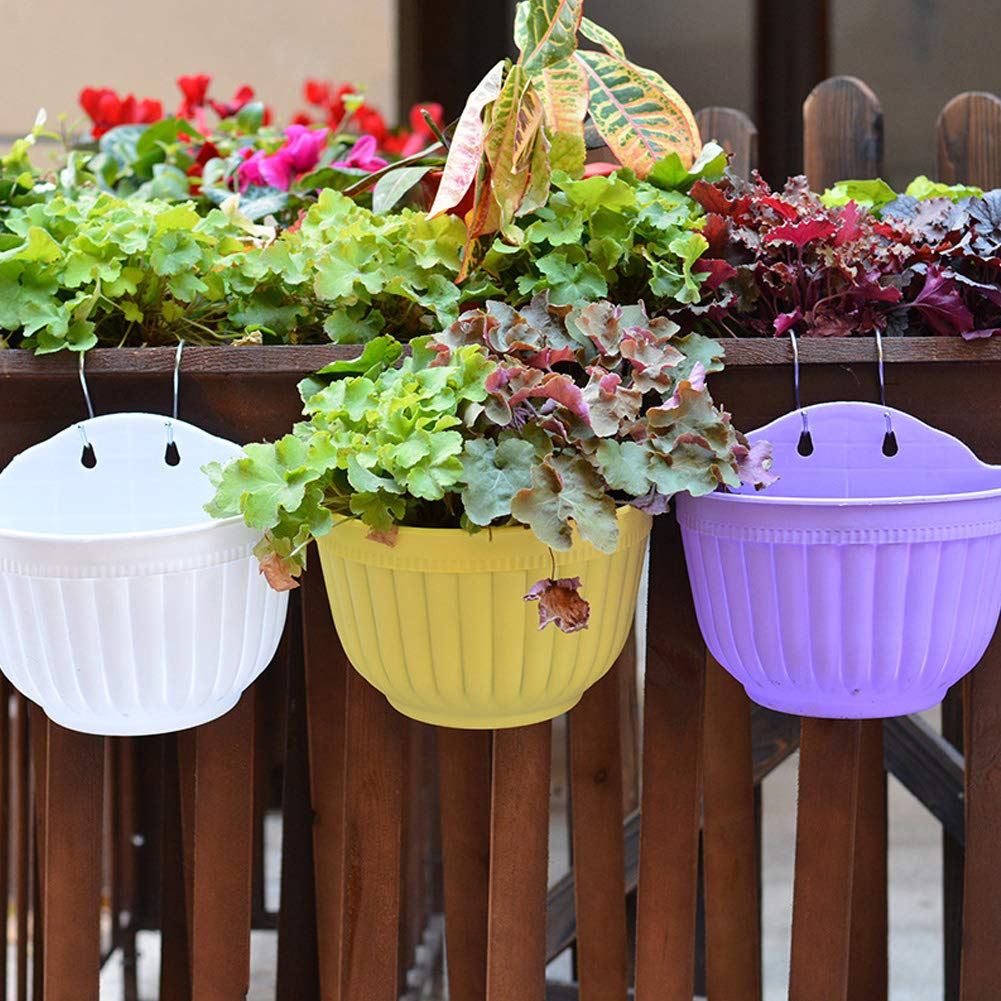Hanging Flower Pots - Resin Wall Mounted Planters for Railing, Fence, Window & Balcony | Decorative Garden Planters with Hooks for Indoor & Outdoor Use