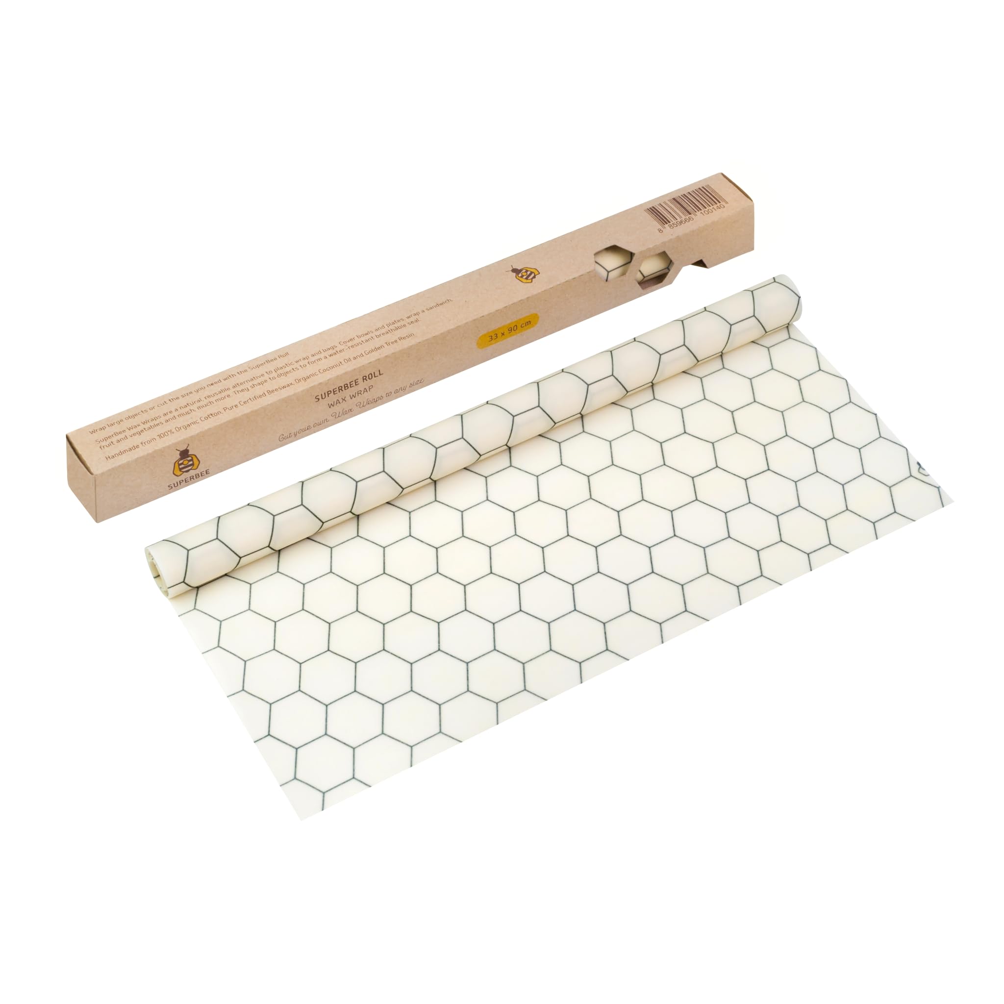 SUPERBEE XL Beeswax Wrap Roll - Reusable Eco-Friendly Food Wrap for Vegetables, Cheese, Bowls & Sandwiches | Natural Beeswax Food Storage Solution | Perfect for Meal Prep, Picnics & Zero-Waste Kitchens (35x13 Inch Hexagon Pattern)