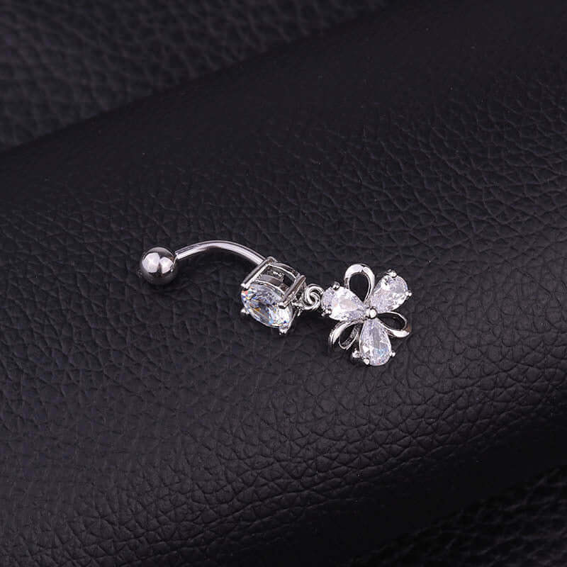 Surgical Steel Flower Belly Button Ring - Silver Navel Piercing Jewelry for Women | HSBR18603 | Perfect for Everyday Wear, Parties & Beach Outfits