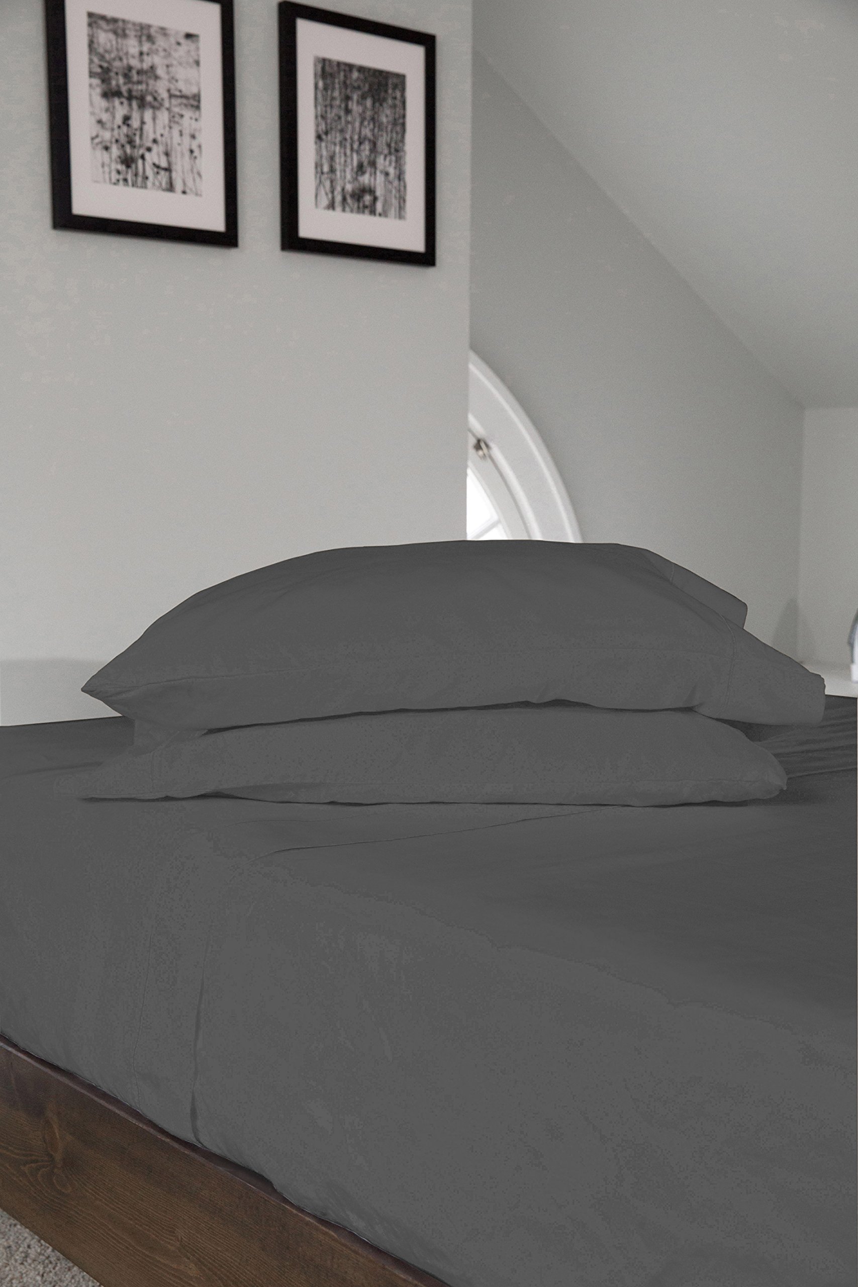 800 Thread Count Egyptian Cotton Queen Sheets Set - Dark Grey 4-Piece Bedding with Satin Weave, Breathable Deep Pocket Fitted Sheet, Flat Sheet & 2 Pillowcases for Luxurious Hotel-Style Sleep