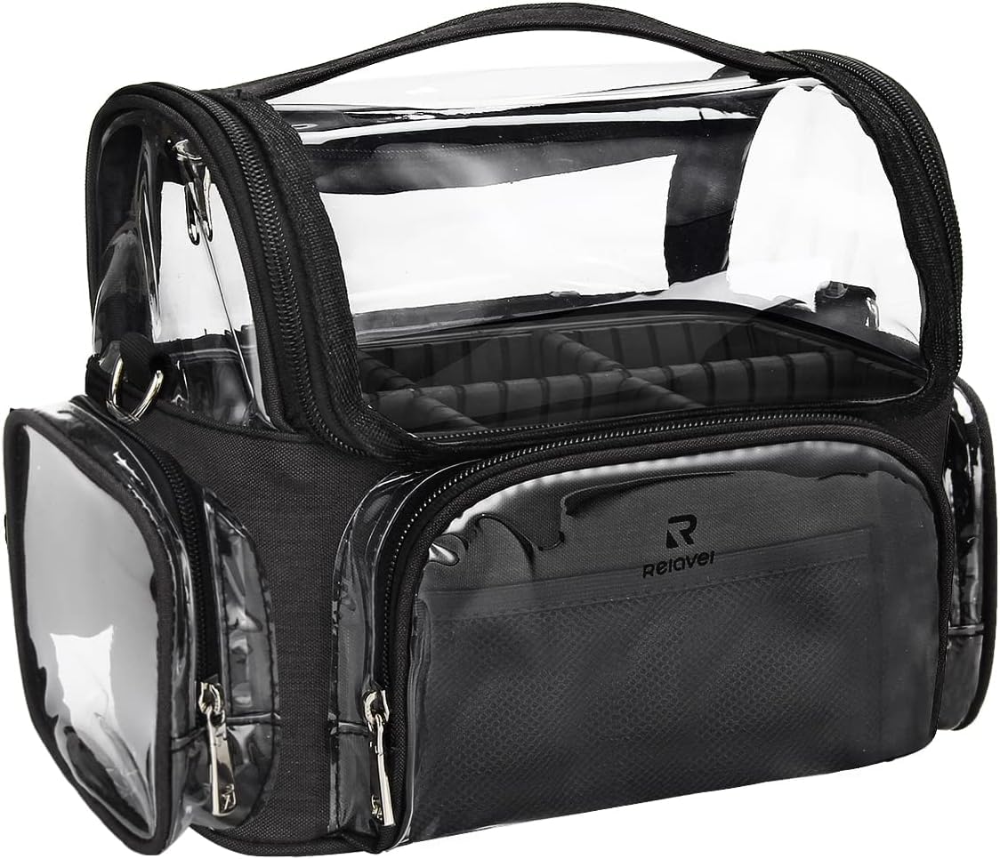 Professional Makeup Brush Holder Travel Case - Extra Large Stand-Up Cosmetic Bag with Adjustable Divider & Shoulder Strap (Black) | Perfect for Makeup Artists, Travel & Home Storage Organization