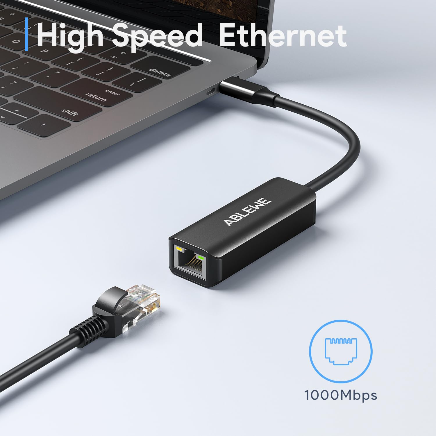 ABLEWE USB C to Ethernet Adapter - Gigabit RJ45 to Type-C Thunderbolt 3 Compatible for MacBook Pro/Air, Dell XPS, iPad Pro - Fast Wired Internet for Home Office, Gaming & Video Conferencing