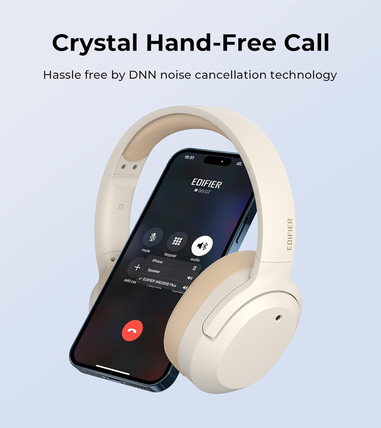 Edifier W820NB Plus Hybrid Active Noise Cancelling Headphones with LDAC Codec | Hi-Res Audio Wireless & Wired | 49H Playtime | Fast Charge | Bluetooth 5.2 Over-Ear Headphones in Ivory - Perfect for Travel, Work & Music Lovers