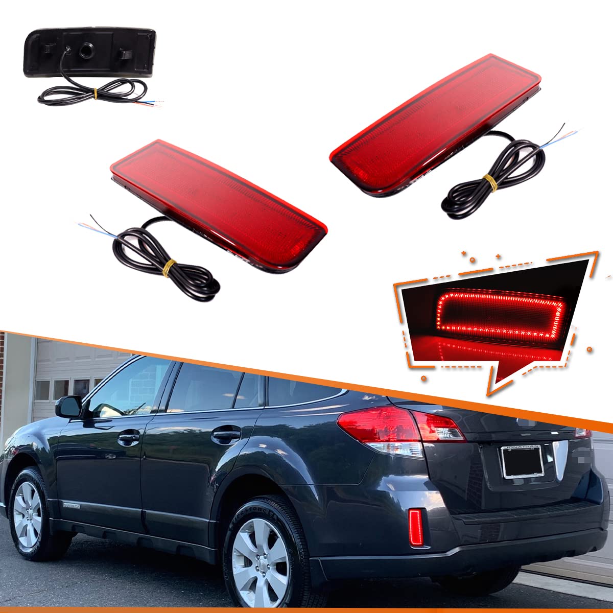 Adiil Red LED Rear Bumper Reflector Lights for 2010-2014 Subaru Outback - OE-Spec Brake Tail Lamps (Left & Right) - Enhanced Nighttime Safety & Style for Off-Roading & City Driving