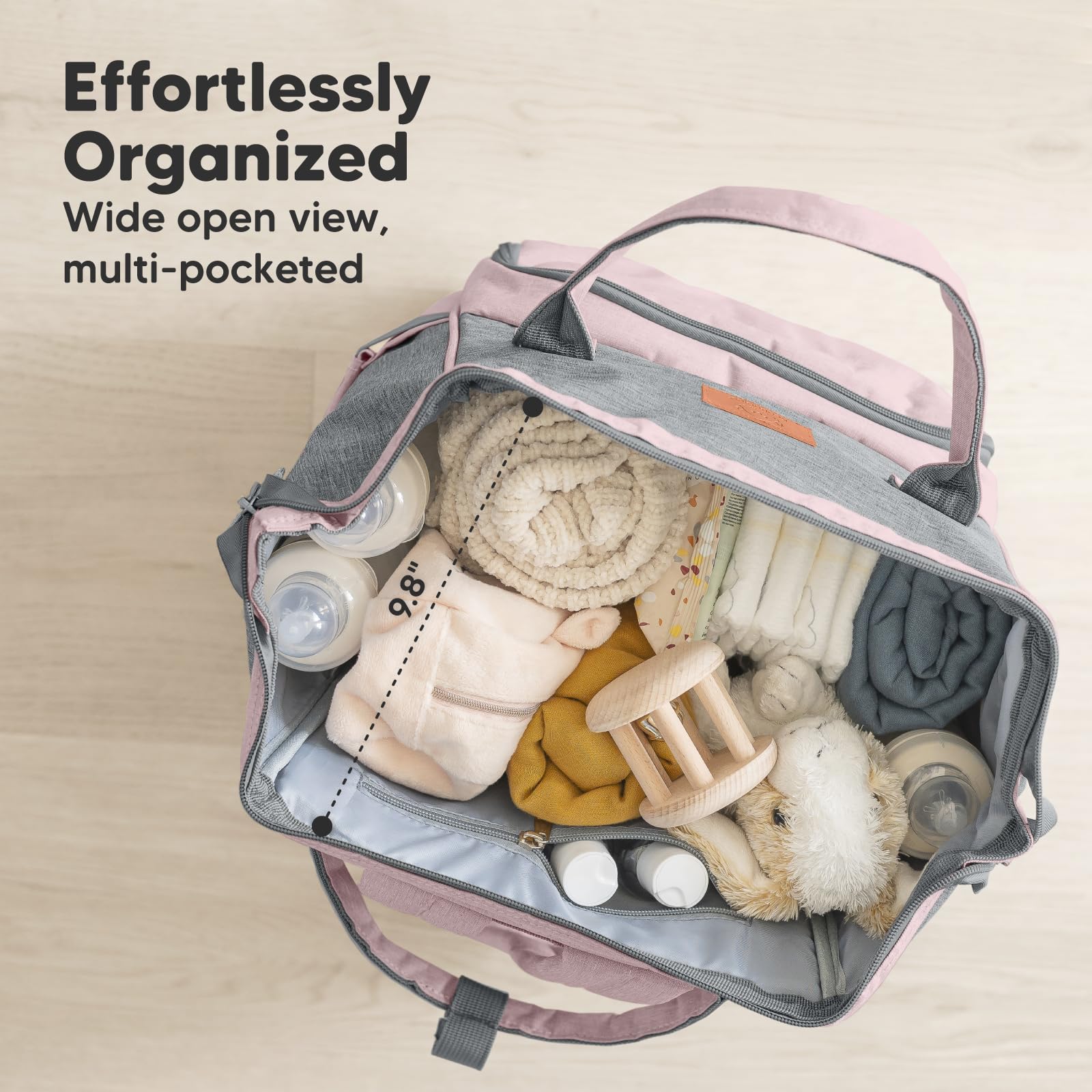 KeaBabies Waterproof Baby Diaper Backpack - Large Multi-Functional Travel Diaper Bag with Changing Pad for Boys & Girls, Durable Parenting Essentials for Moms & Dads (Pink Gray) - Perfect for Daycare, Travel, Outings & Daily Use