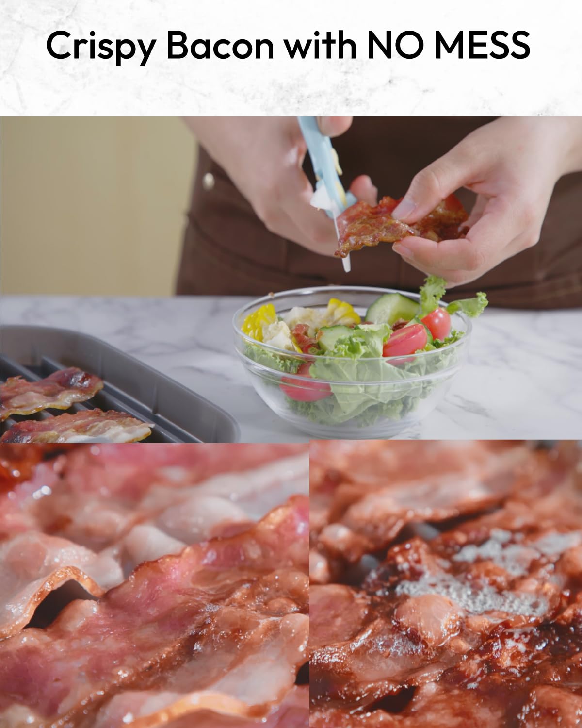 JILLMO Large Silicone Bacon Cooker Tray for Microwave Oven - Grey | Perfect for Quick & Easy Breakfast, Camping & Keto Diet Meals