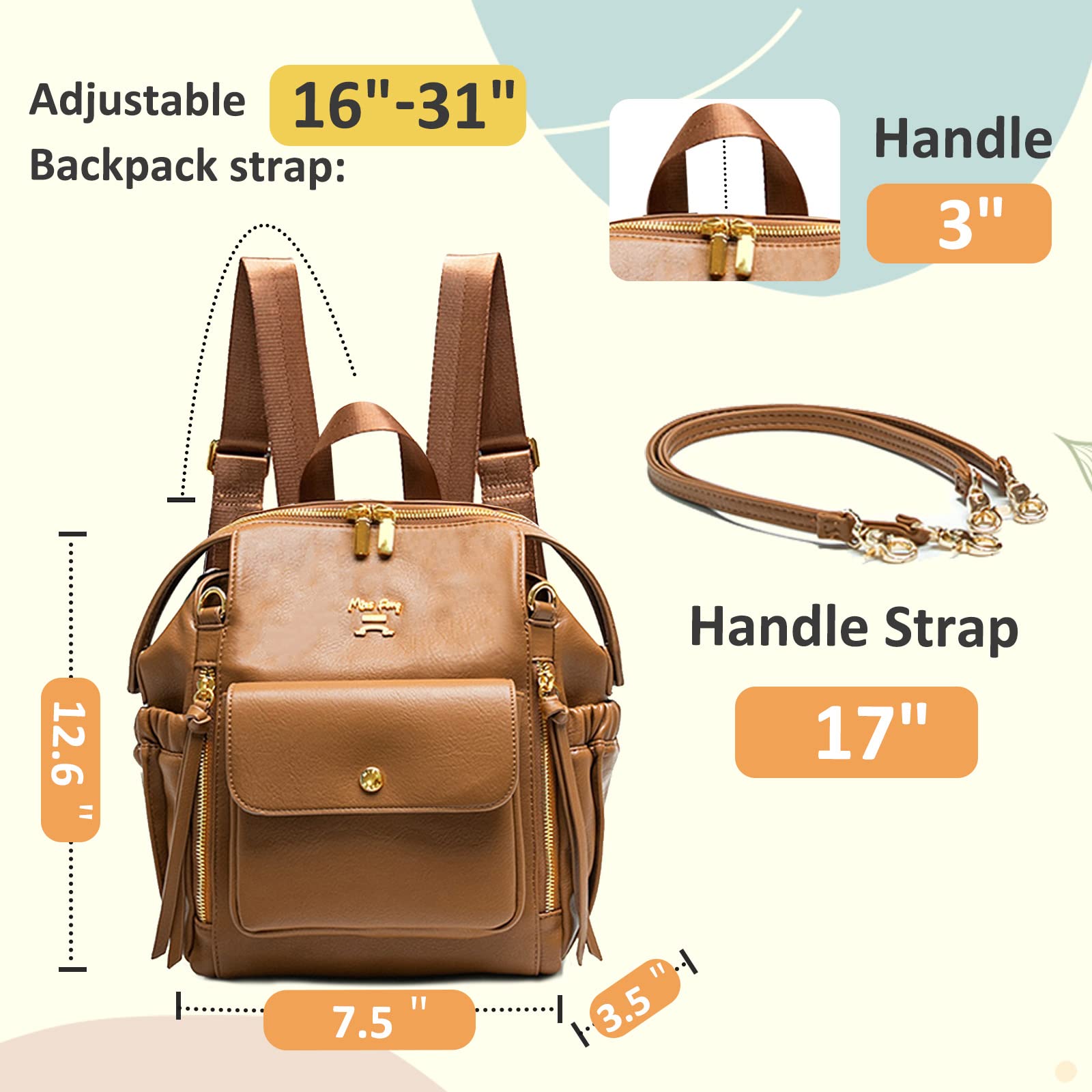 Miss Fong Genuine Leather Mini Diaper Bag Backpack - Compact Baby Carrier Purse with Pacifier Holder & Insulated Bottle Pocket - Perfect for New Moms, Travel & On-the-Go Parenting
