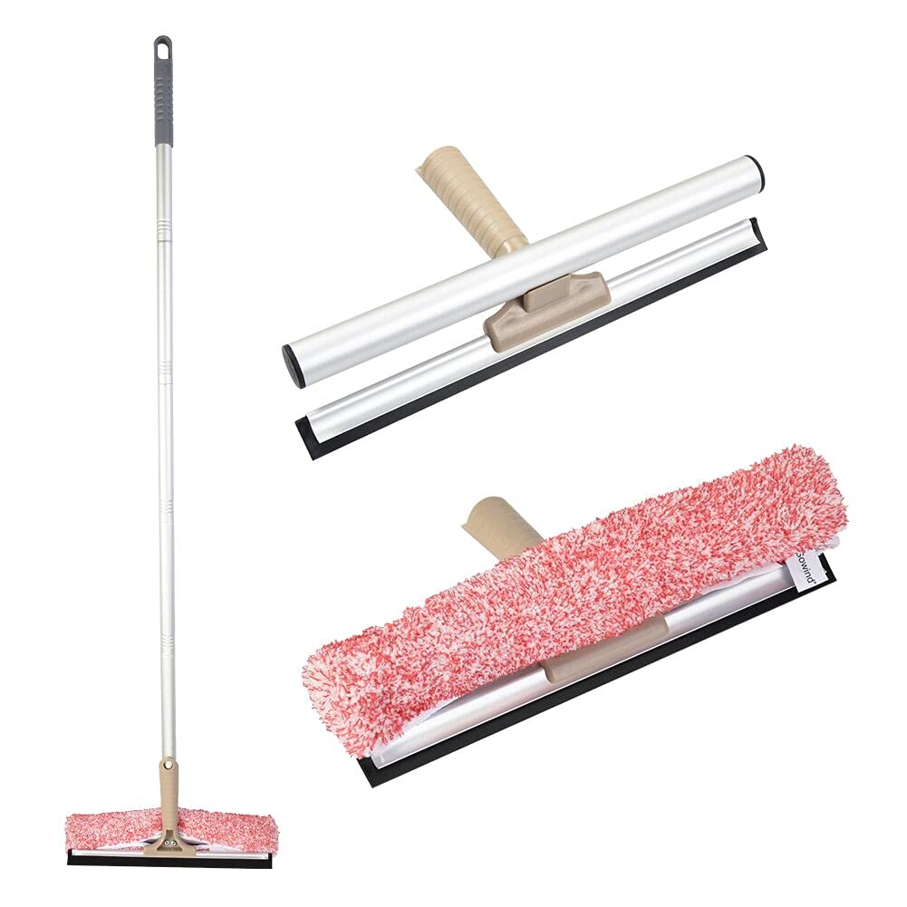 12 Inch Multi-Purpose Window Squeegee with Adjustable 6.7-49.4 Inch Aluminum Pole | Microfiber Scrubber for Streak-Free Cleaning | Perfect for Windows, Cars, Shower Glass & Mirrors | Indoor & Outdoor Use