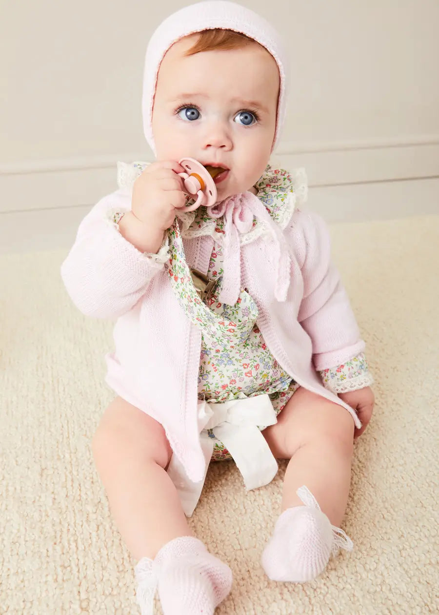 Pink Openwork Detail Baby Cardigan for 0-12 Months - Soft & Comfortable Knit Sweater for Newborns & Infants | Perfect for Photo Shoots, Family Outings & Special Occasions