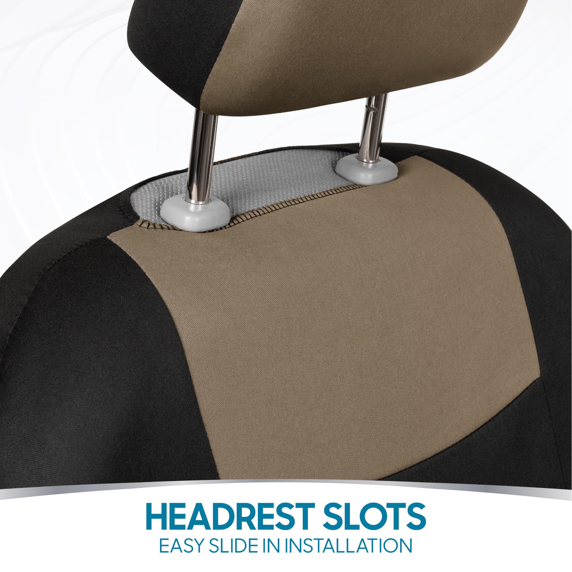 BDK PolyPro Full Set Car Seat Covers - Beige on Black Split Bench Design for Front & Rear Seats | Universal Fit for Cars, Trucks, Vans & SUVs | Easy Installation | Perfect for Daily Commute, Road Trips & Family Protection