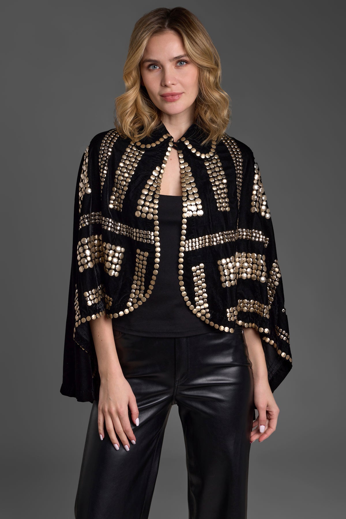 Elegant Black Velvet Embellished Capelet Shawl for Women - Perfect for Weddings, Evening Parties & Special Occasions