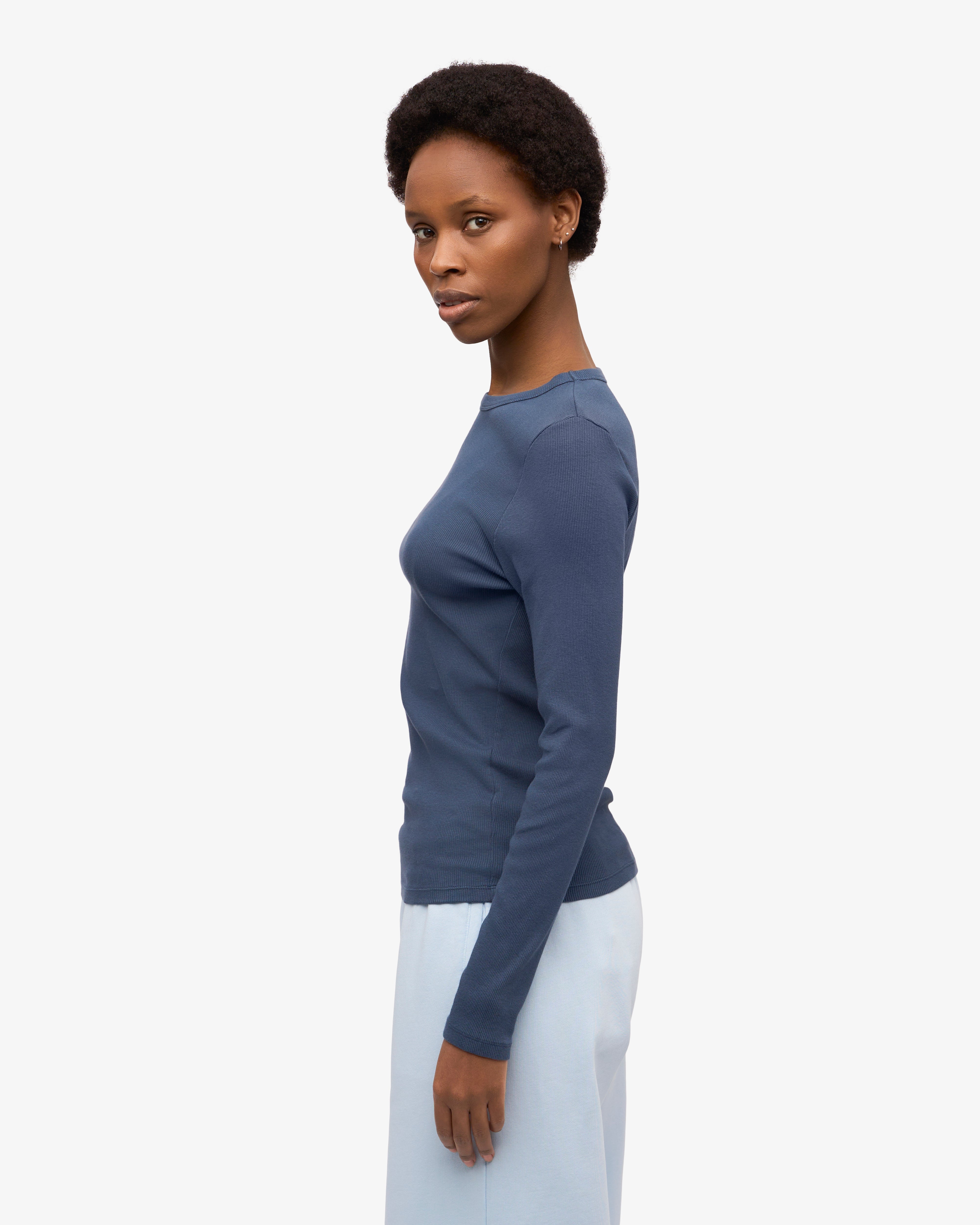 Organic Women's Long Sleeve Ribbed T-Shirt - Red Tangerine Color | Comfortable Casual Wear for Everyday Outfits & Layering