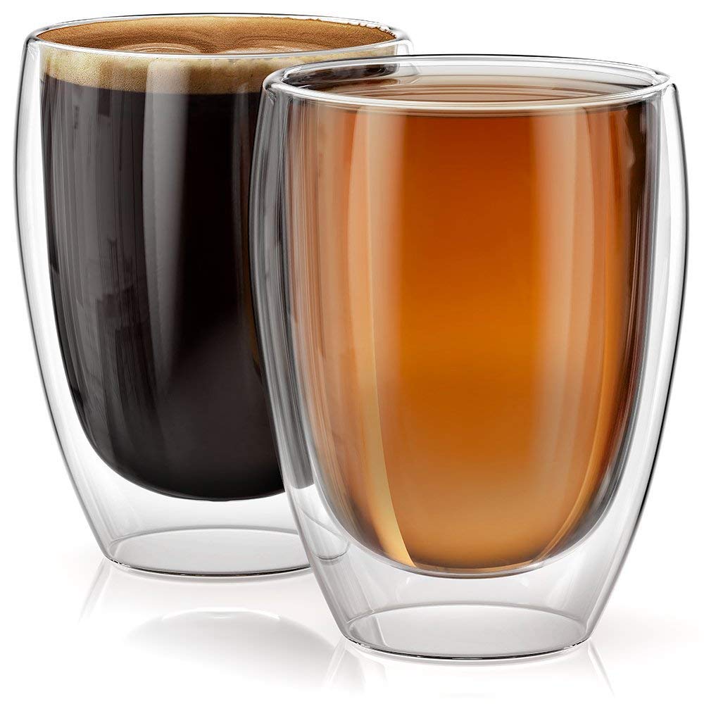 MosQuick® 350ml Double Walled Insulated Coffee Mug & Tea Cup Set of 2 - Lightweight Thermal Glass Mugs for Hot & Cold Drinks - Perfect for Home, Office, Camping & Gifts