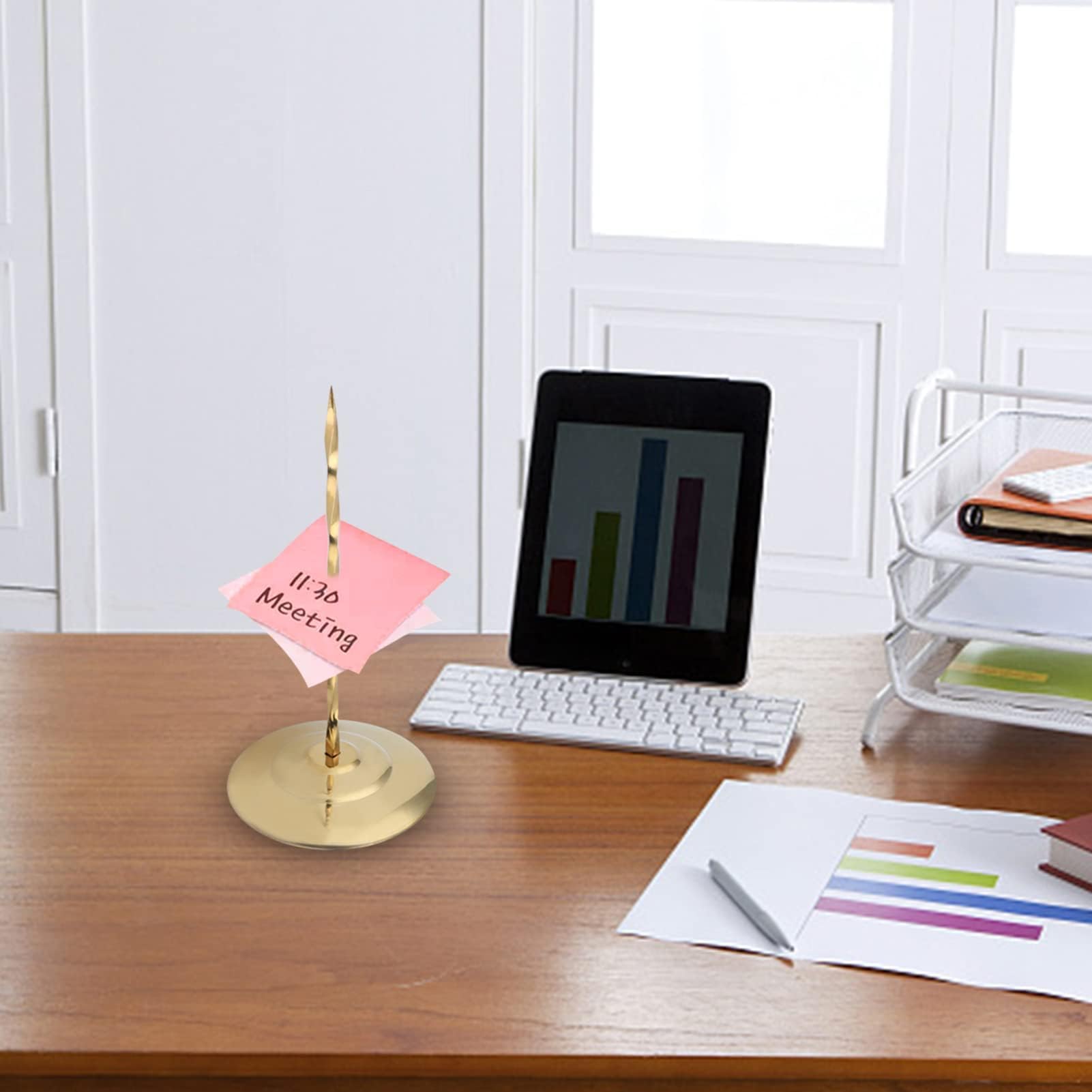Stainless Steel Desk Receipt Holder - Bill Fork Rod Paper Organizer for Restaurant, Office & Home - Gold Check Spindle Memo Holder for Bills, Notes & Documents