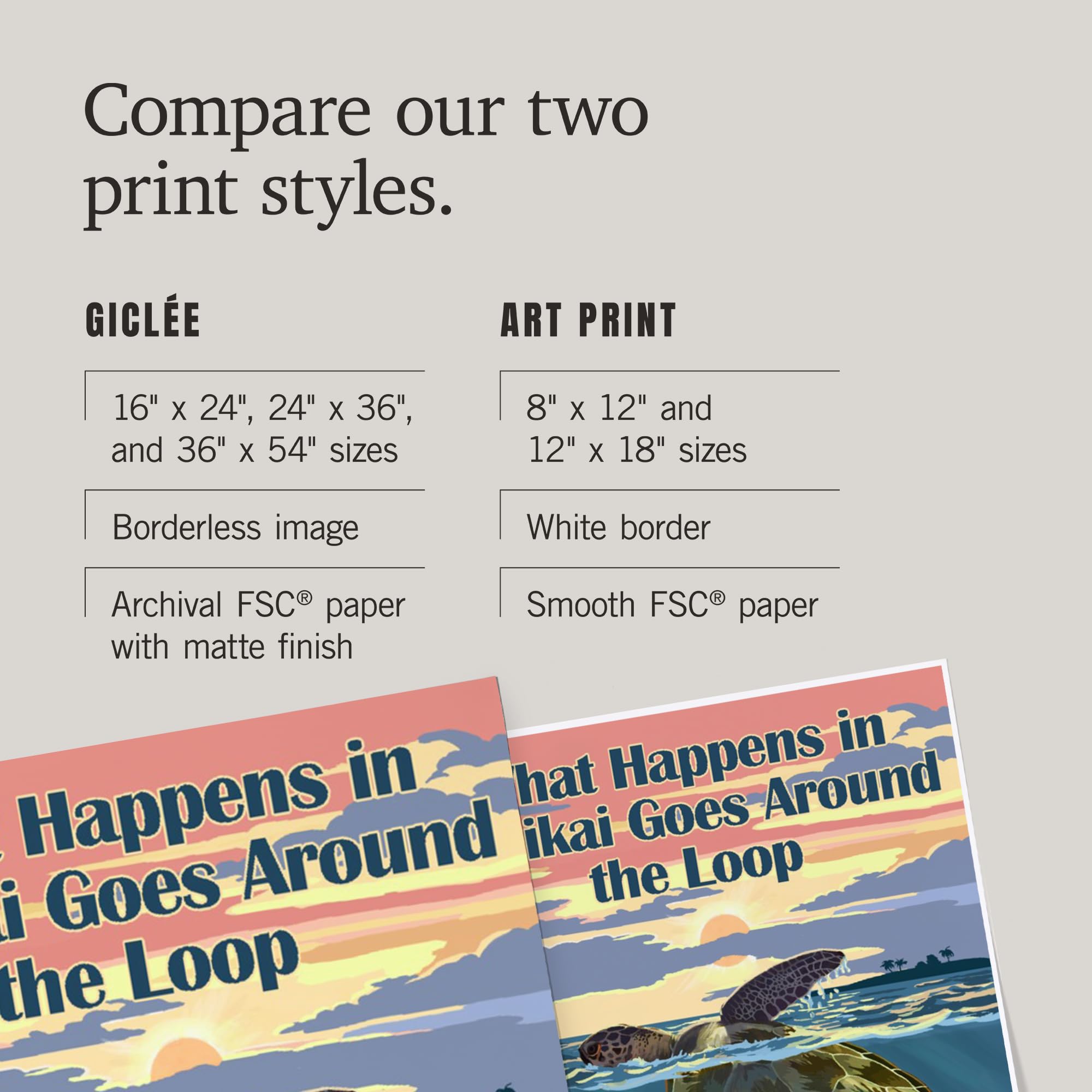 Lantern Press 36x54 Inch Giclee Art Print - Hawaii Sunset with Sea Turtles 'What Happens in Lanikai Goes Around the Loop' - Premium Wall Decor for Living Room, Bedroom & Office
