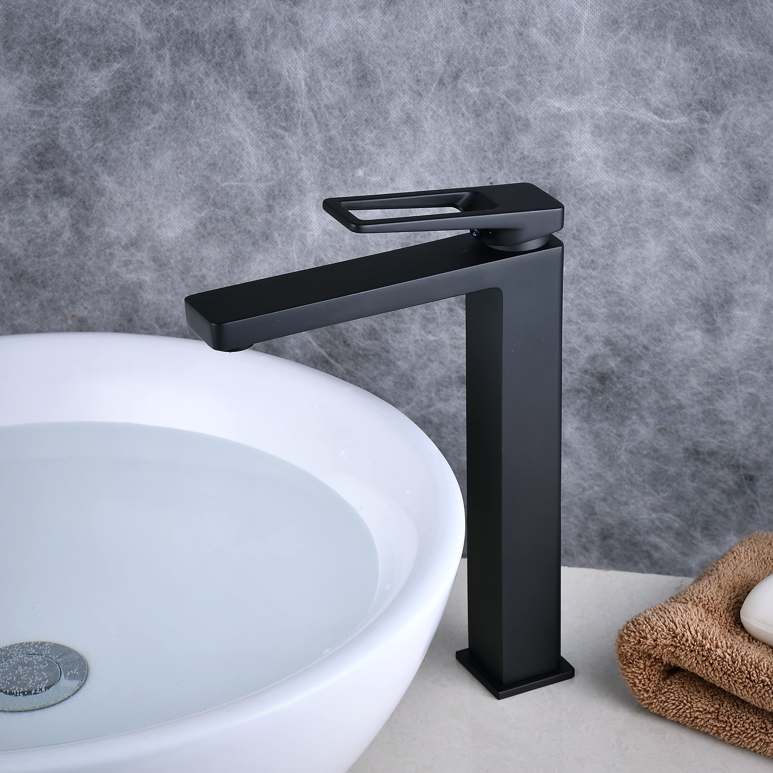 SHUNLI Matte Black Single Hole Tall Bathroom Sink Faucet - Modern Single Handle Vessel Sink Faucet with Lavatory Mixer Tap for Bathroom Vanity - Perfect for Modern Homes, Luxury Hotels & Spa Retreats