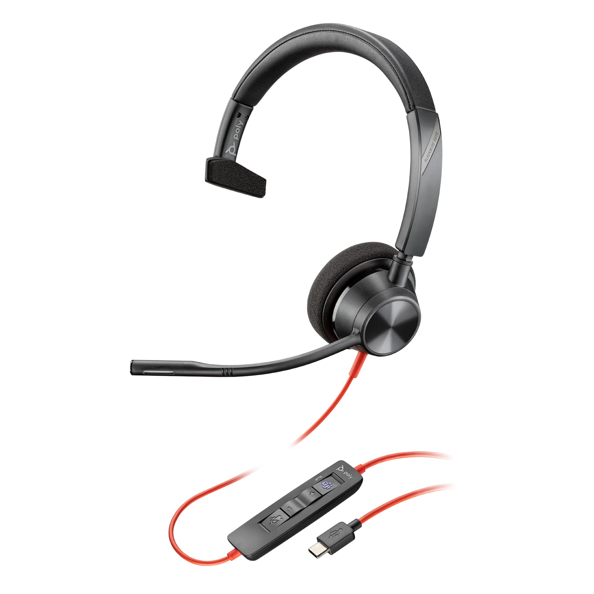 Poly Blackwire 3310 USB Wired Headset with Noise-Canceling Microphone - Monaural Office Headphone for PC/Mac (USB-C/USB-A) - Microsoft Teams Certified - Ideal for Remote Work, Call Centers & Video Conferencing
